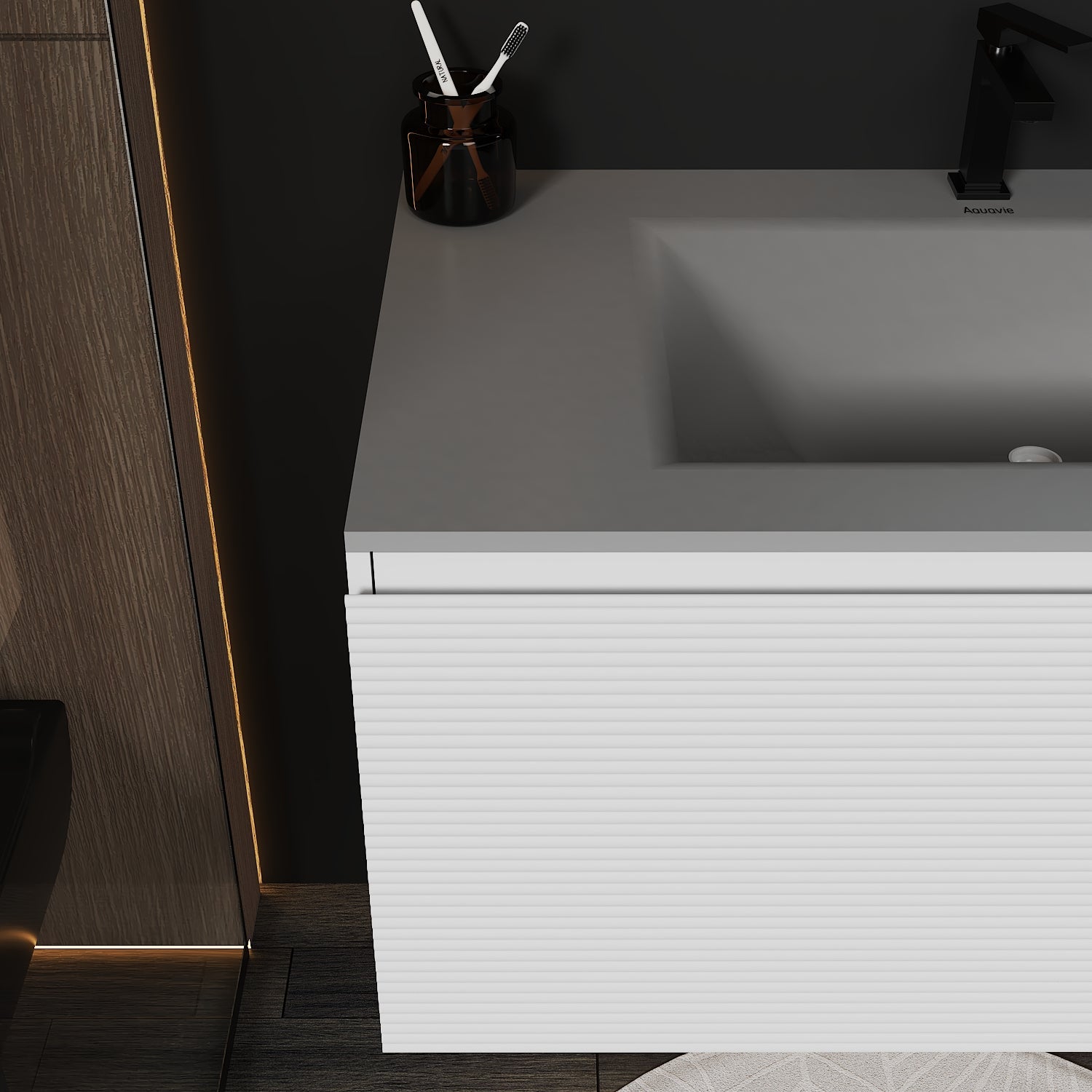 Linea White Floating Vanity – Seamless Stone Basin, 32" / 36" / 40" - VanityCQH NeoNova Decor