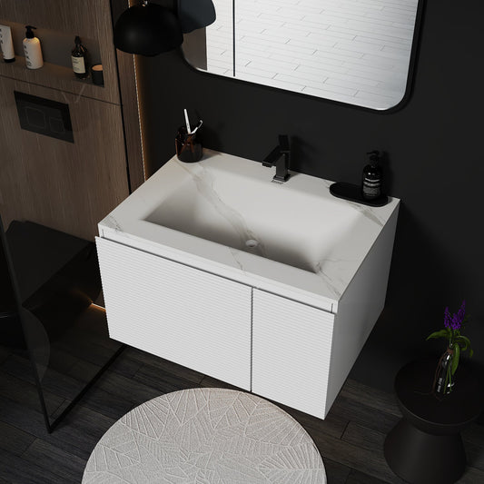 Linea White Floating Vanity – Seamless Stone Basin, 32" / 36" / 40" - VanityJSB NeoNova Decor