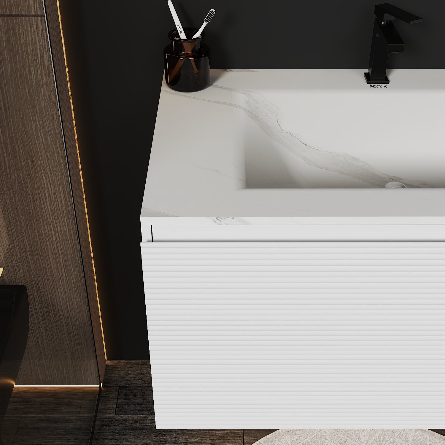 Linea White Floating Vanity – Seamless Stone Basin, 32" / 36" / 40" - VanityJSB NeoNova Decor