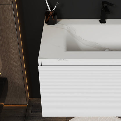 Linea White Floating Vanity – Seamless Stone Basin, 32" / 36" / 40" - VanityJSB NeoNova Decor
