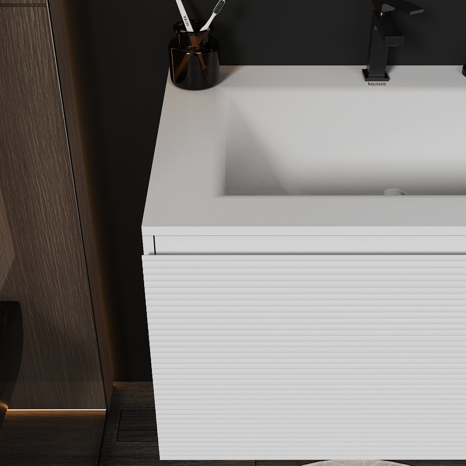 Linea White Floating Vanity – Seamless Stone Basin, 32" / 36" / 40" - VanityWhite NeoNova Decor