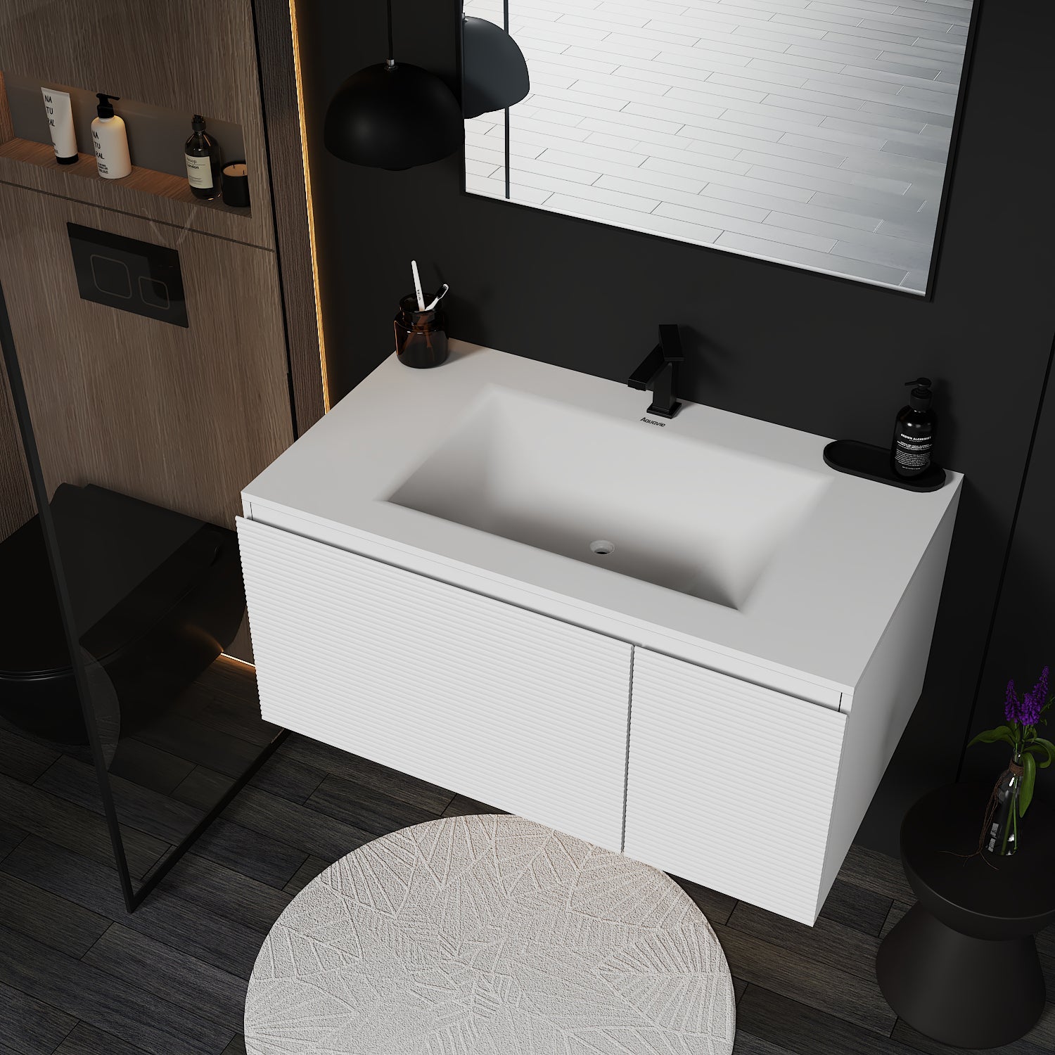 Linea White Floating Vanity – Seamless Stone Basin, 32" / 36" / 40" - VanityWhite NeoNova Decor
