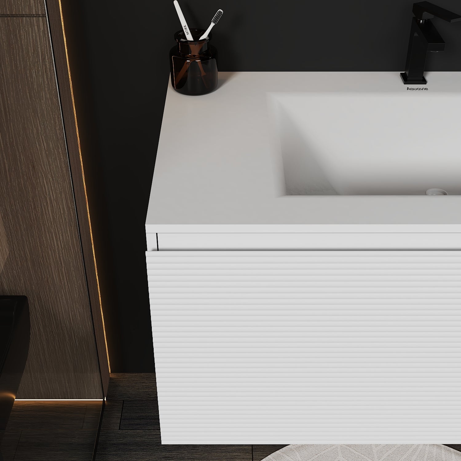 Linea White Floating Vanity – Seamless Stone Basin, 32" / 36" / 40" - VanityWhite NeoNova Decor