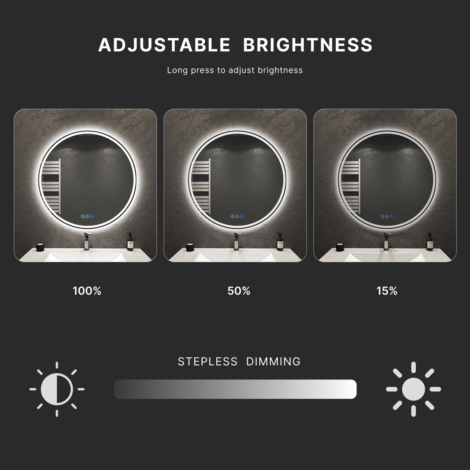 Luna Round LED Mirror – 30" / 36" - LED MIrror30" x 30" NeoNova Decor