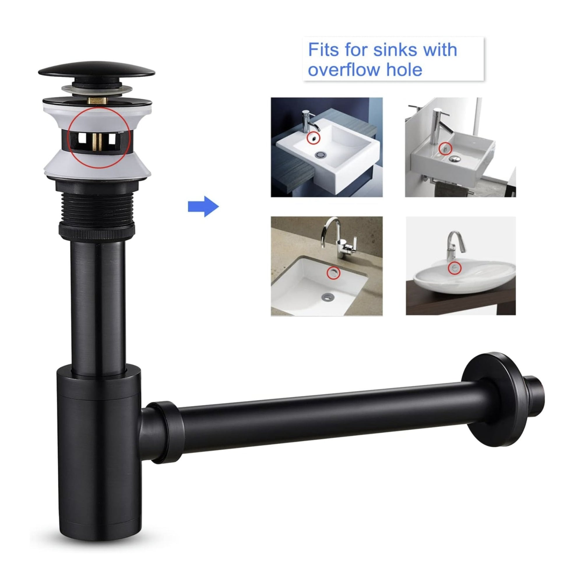 Matte Black Oil - Rubbed Bronze P - Trap & Sink Drain Kit | Brass Overflow Drain for Bathroom Basin - Fixtures NeoNova Decor
