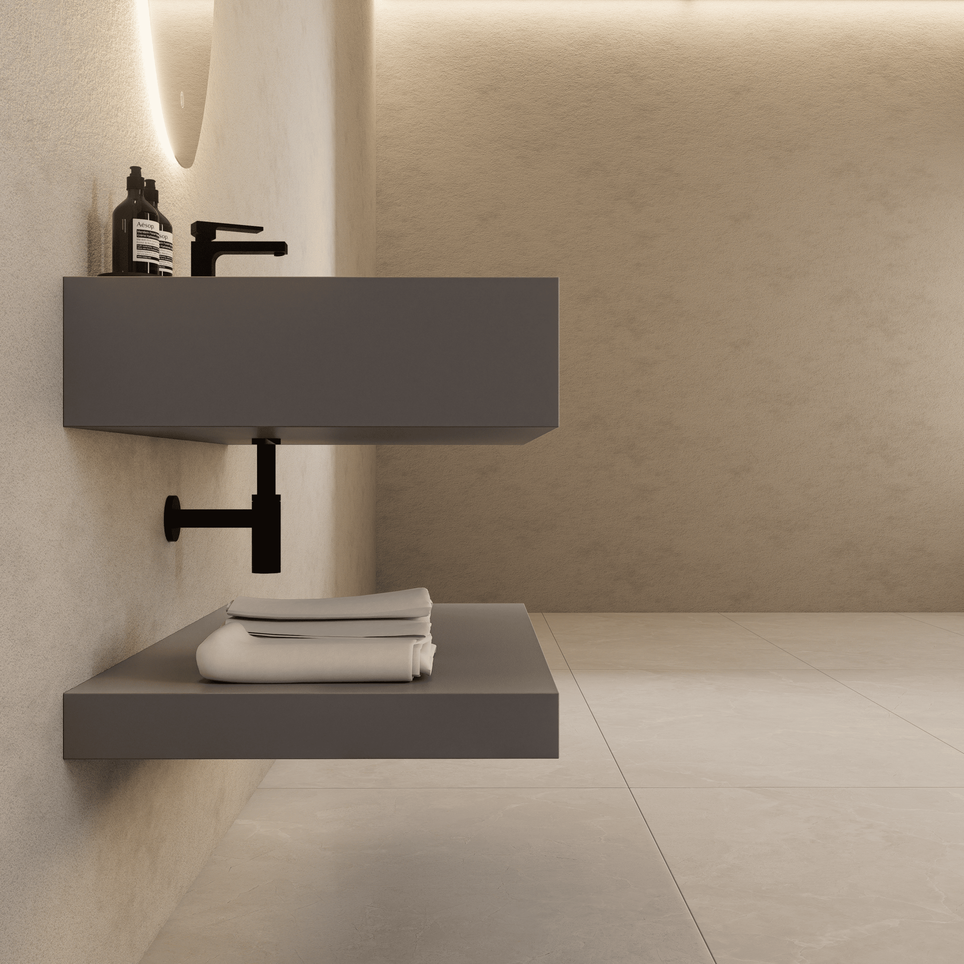 Matte Grey Floating Vanity – Marble - Look Stone, 30"/32"/40"/48" - A3 - Vanity30" NeoNova Decor