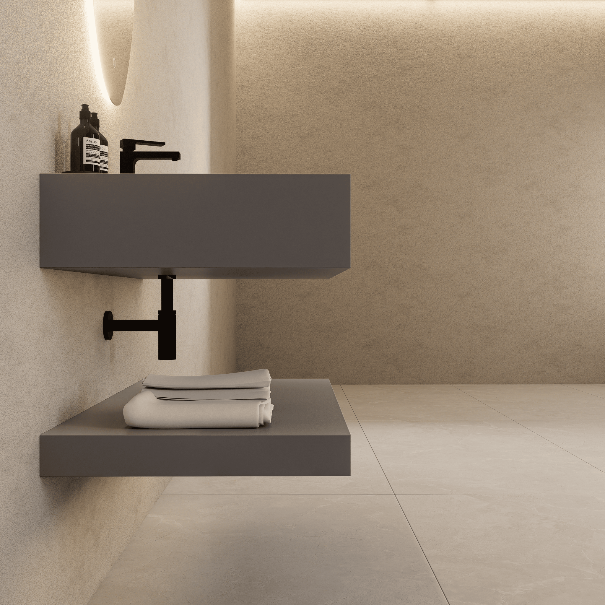 Matte Grey Floating Vanity – Marble - Look Stone, 30"/32"/40"/48" - A3 - Vanity30" NeoNova Decor