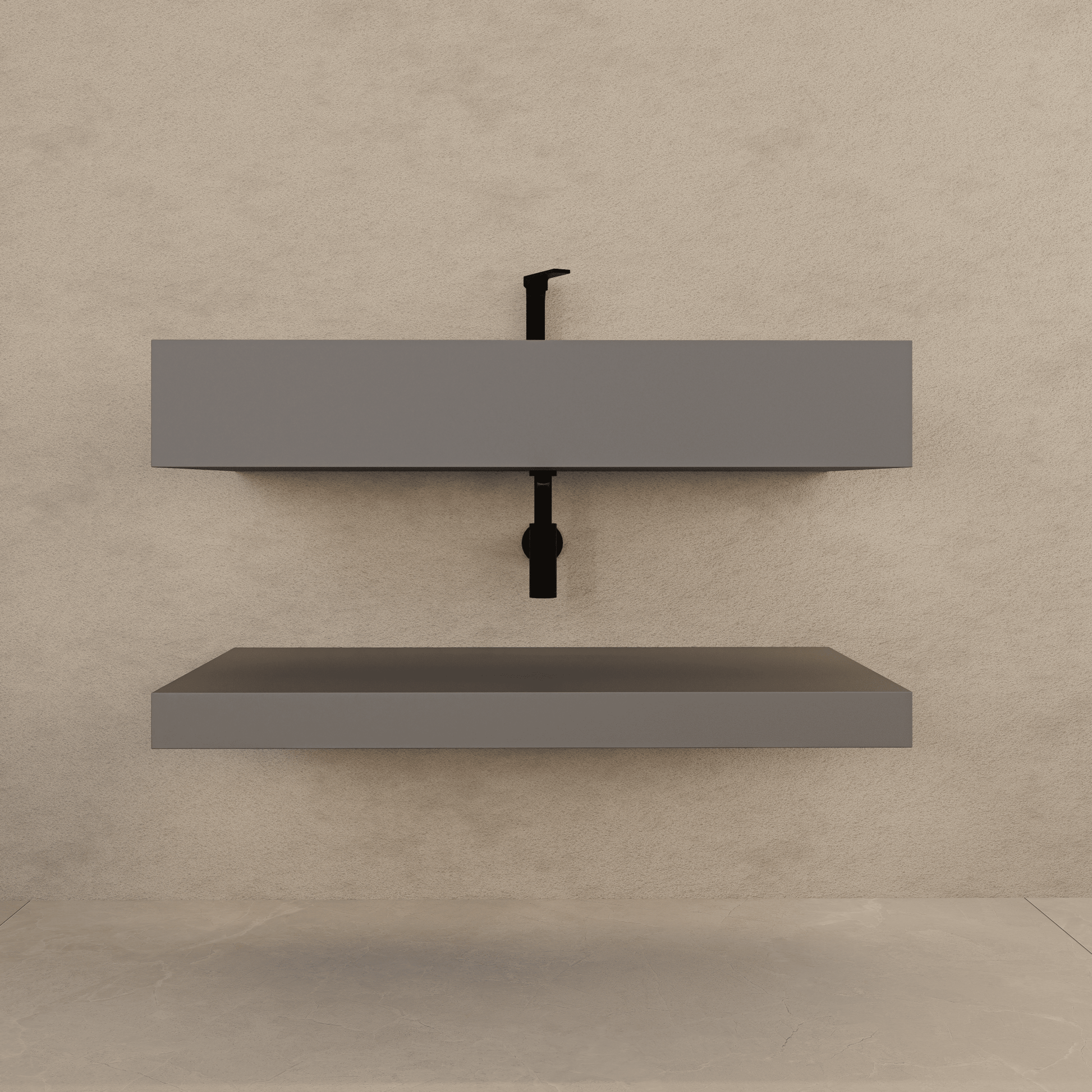 Matte Grey Floating Vanity – Marble - Look Stone, 30"/32"/40"/48" - A3 - Vanity30" NeoNova Decor