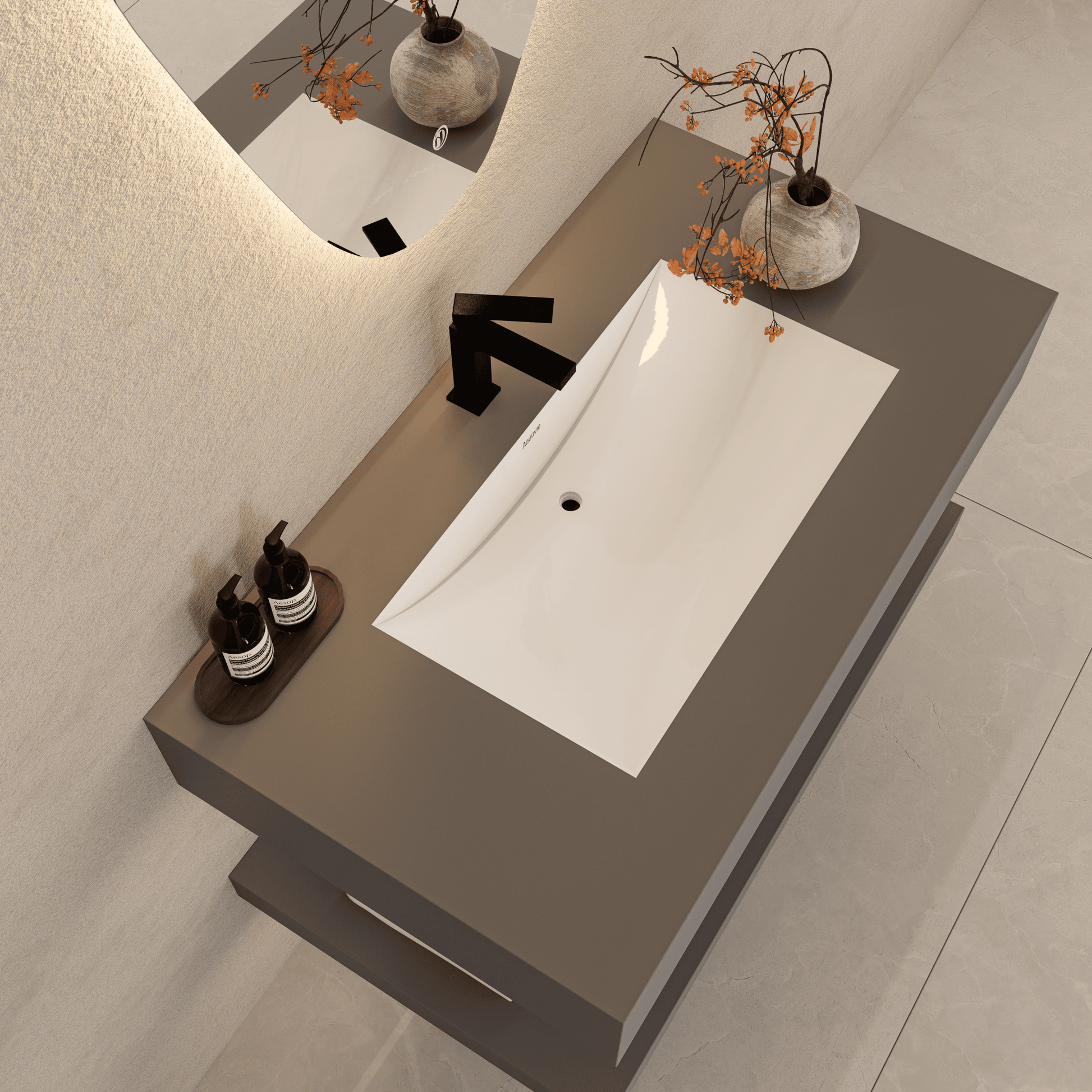 Matte Grey Floating Vanity – Marble - Look Stone, 30"/32"/40"/48" - A3 - Vanity30" NeoNova Decor