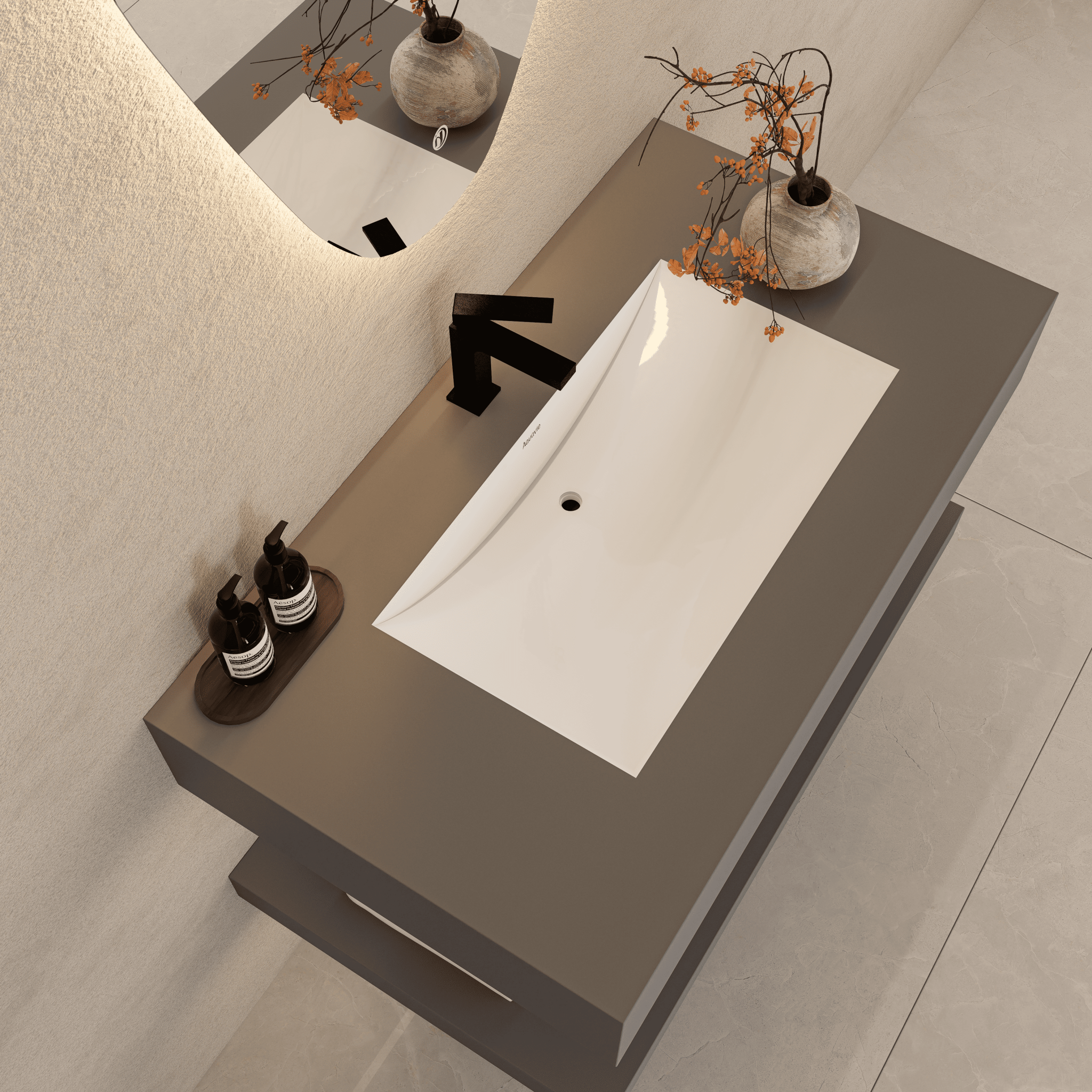 Matte Grey Floating Vanity – Marble - Look Stone, 30"/32"/40"/48" - A3 - Vanity30" NeoNova Decor