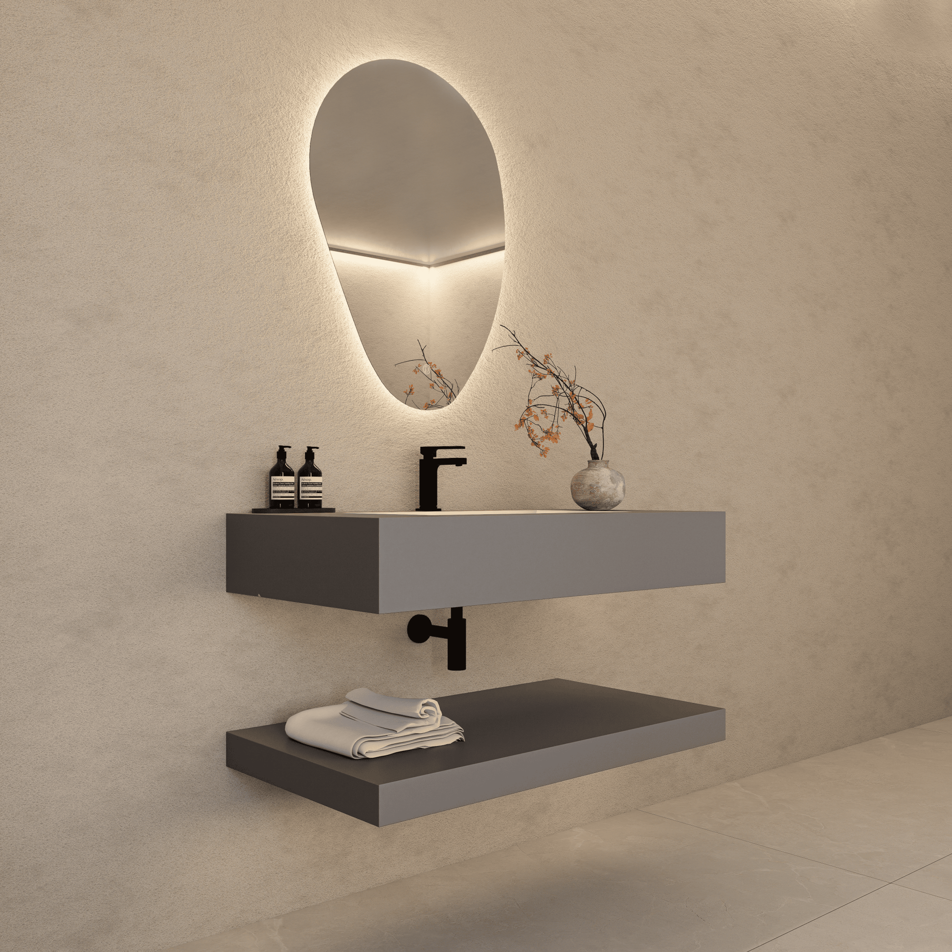 Matte Grey Floating Vanity – Marble - Look Stone, 30"/32"/40"/48" - A3 - Vanity30" NeoNova Decor