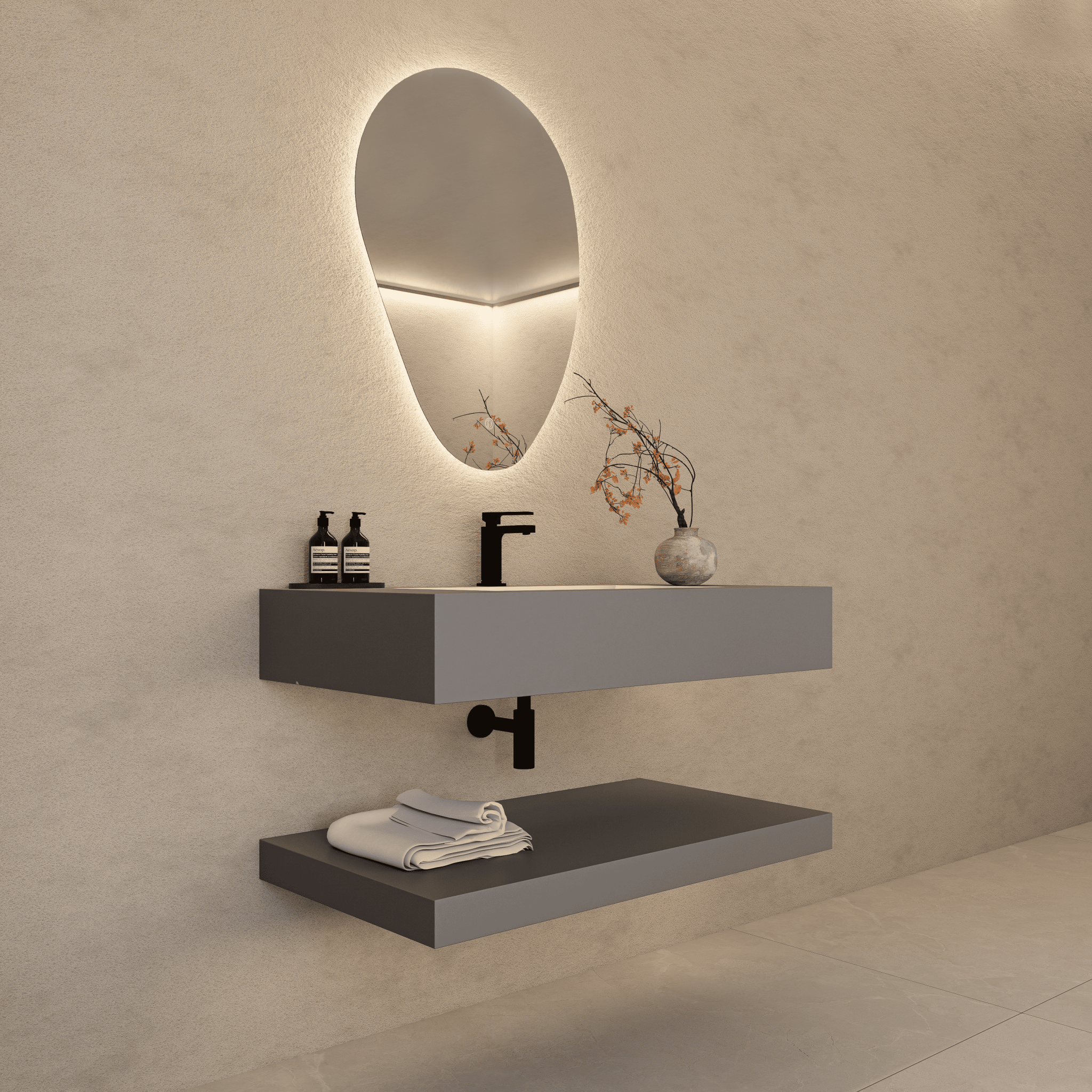 Matte Grey Floating Vanity – Marble - Look Stone, 30"/32"/40"/48" - A3 - Vanity30" NeoNova Decor