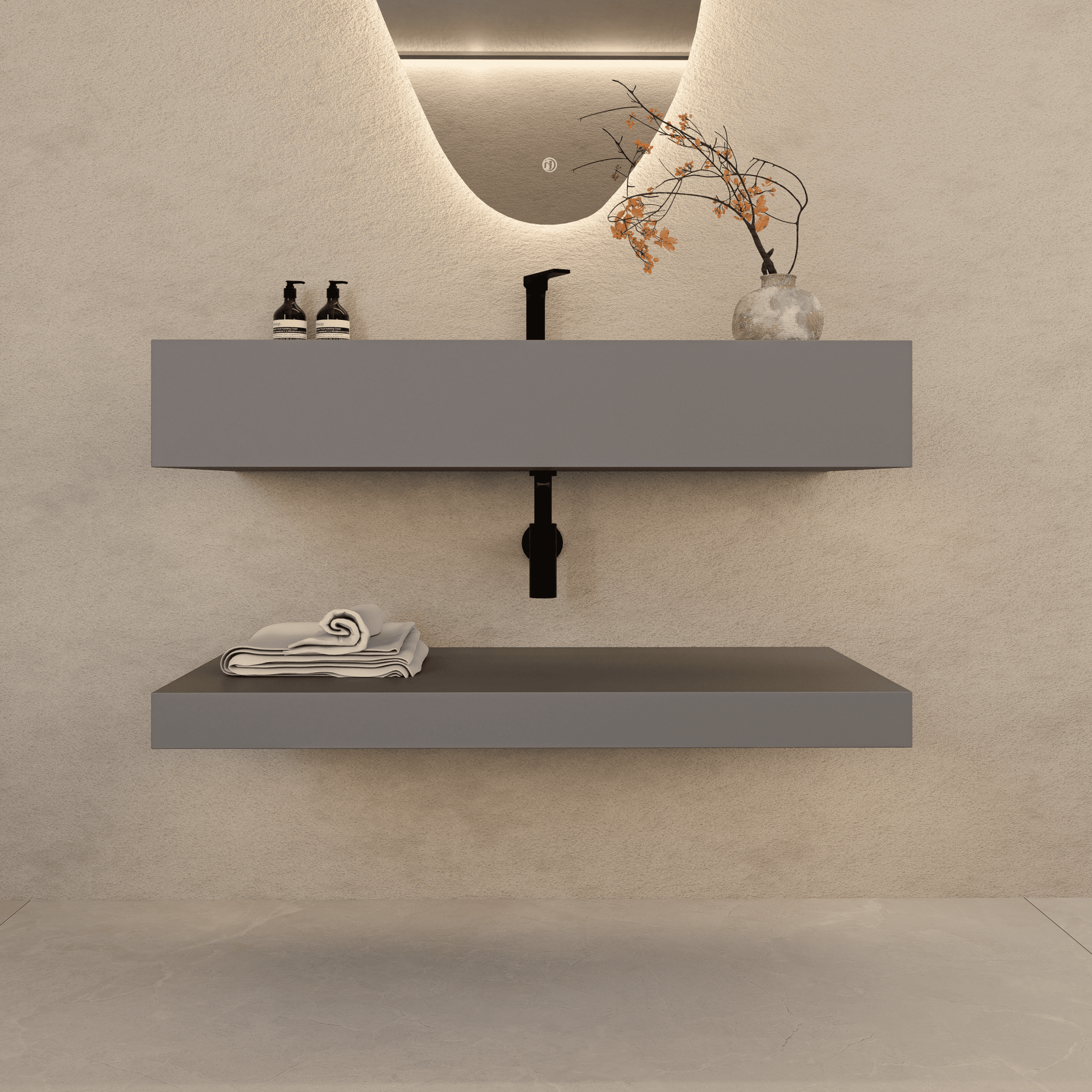 Matte Grey Floating Vanity – Marble - Look Stone, 30"/32"/40"/48" - A3 - Vanity30" NeoNova Decor