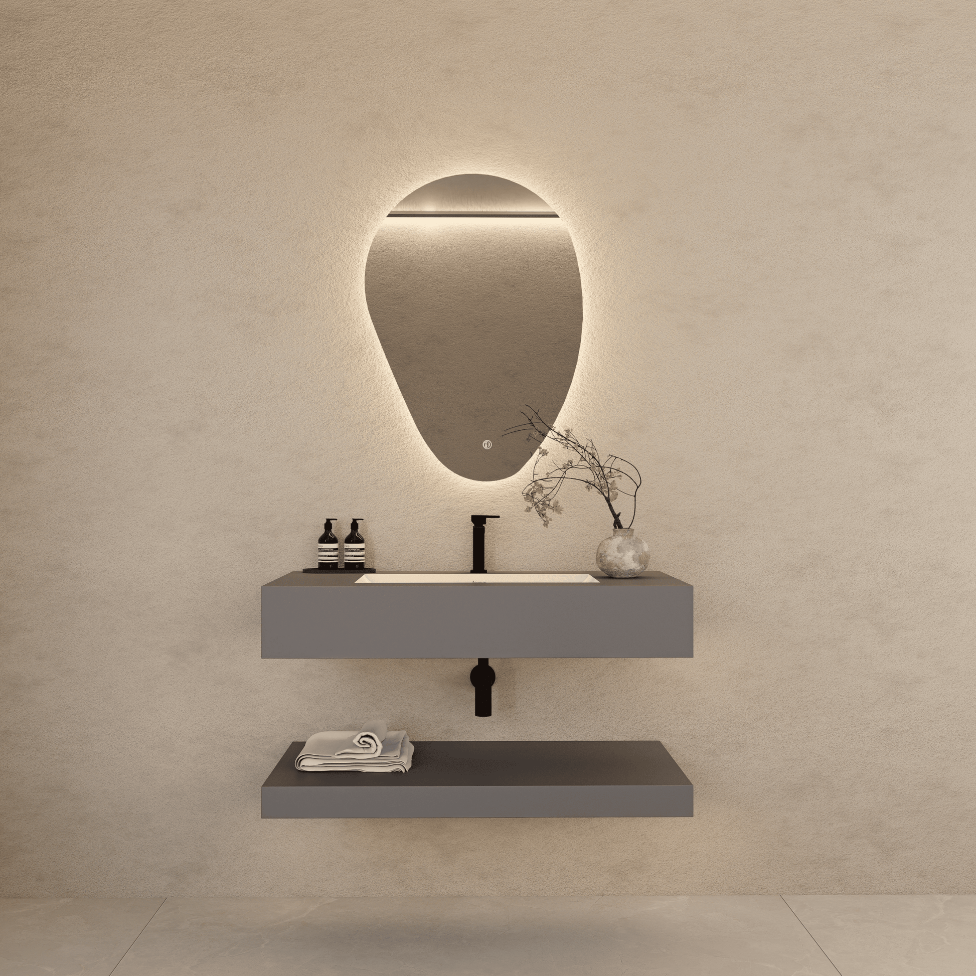 Matte Grey Floating Vanity – Marble - Look Stone, 30"/32"/40"/48" - A3 - Vanity30" NeoNova Decor