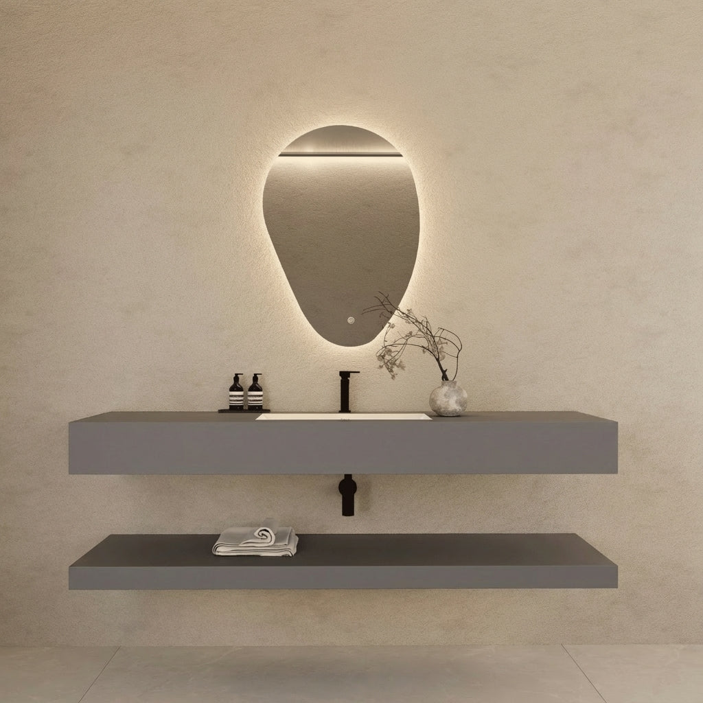 Matte Grey Floating Vanity – Marble - Look Stone, 30"/32"/40"/48"/60” - A3 - Vanity60”