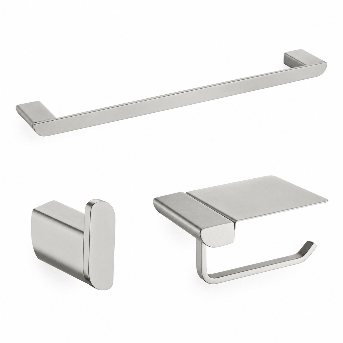 Modern Bathroom Hardware Set (3-Piece) – Towel Bar, Robe Hook & Toilet Paper Holder -HardwareBrushed Nickel