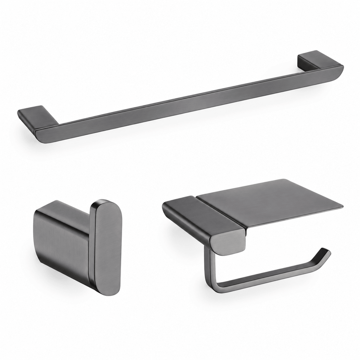 Modern Bathroom Hardware Set (3-Piece) – Towel Bar, Robe Hook & Toilet Paper Holder -HardwareGun Metal
