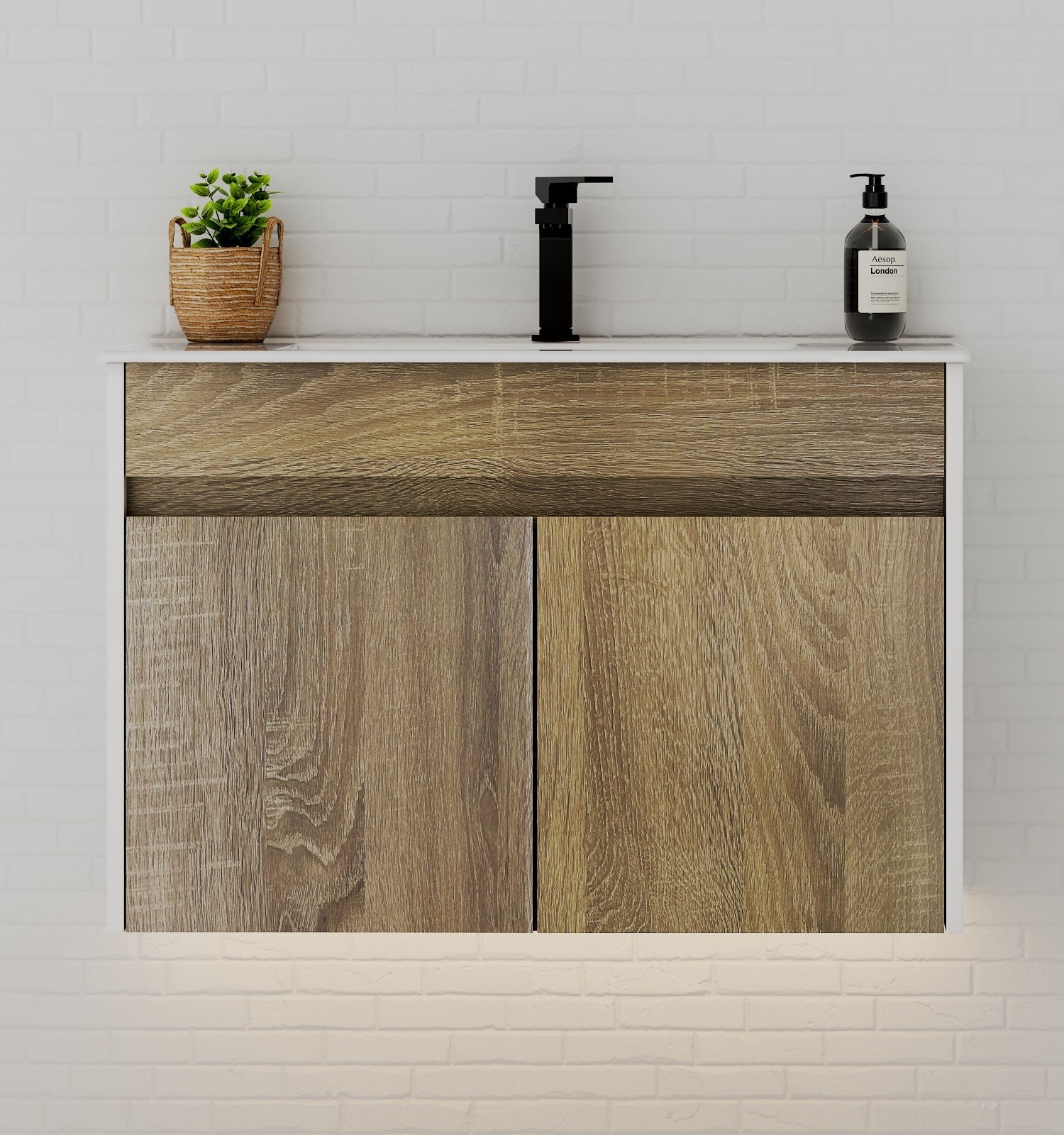 Modern Floating Vanity 24"/28"/30"/32" – Narrow Depth 18", Ceramic Sink - Vanity28" NeoNova Decor