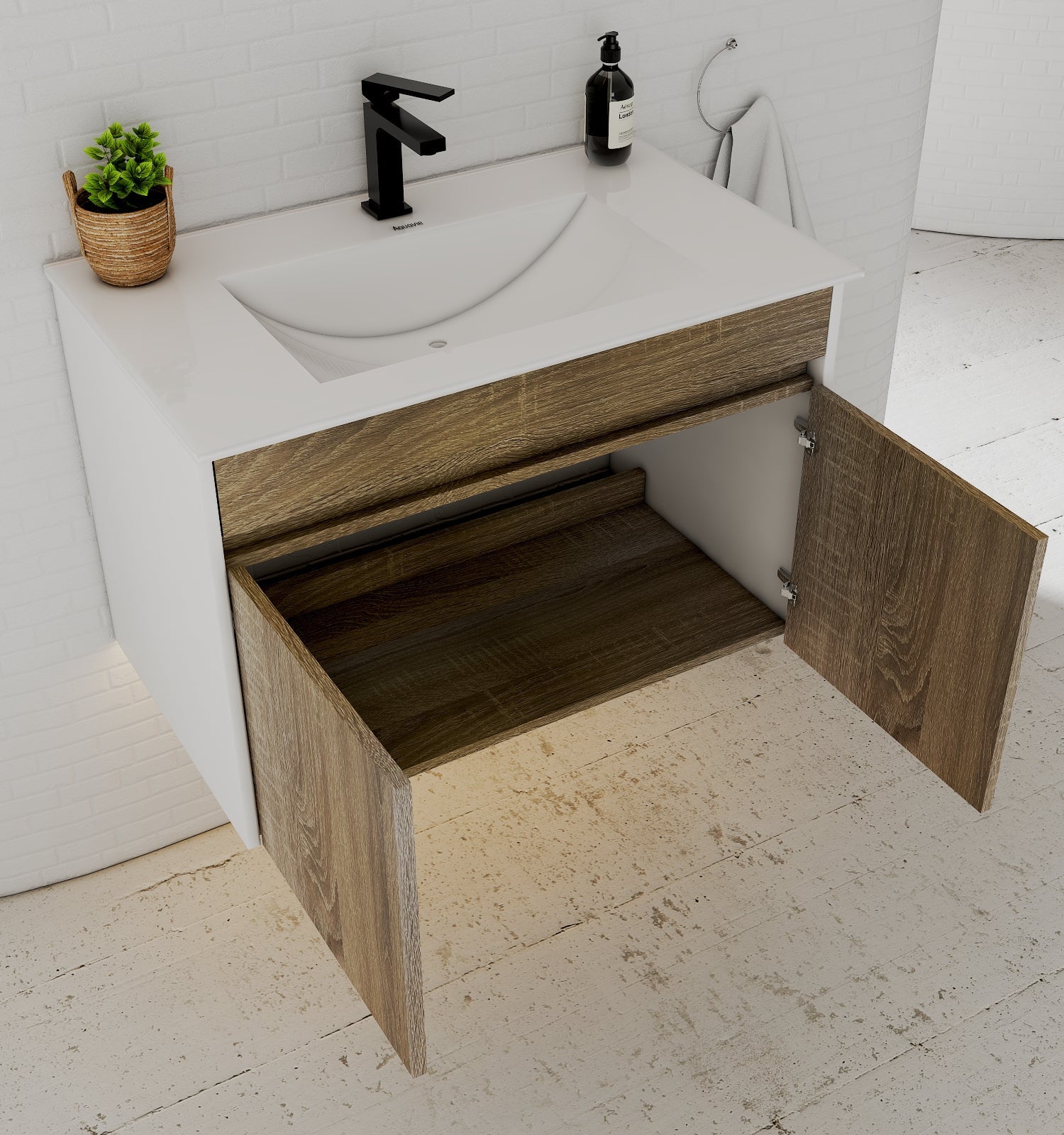 Modern Floating Vanity 24"/28"/30"/32" – Narrow Depth 18", Ceramic Sink - Vanity30" NeoNova Decor