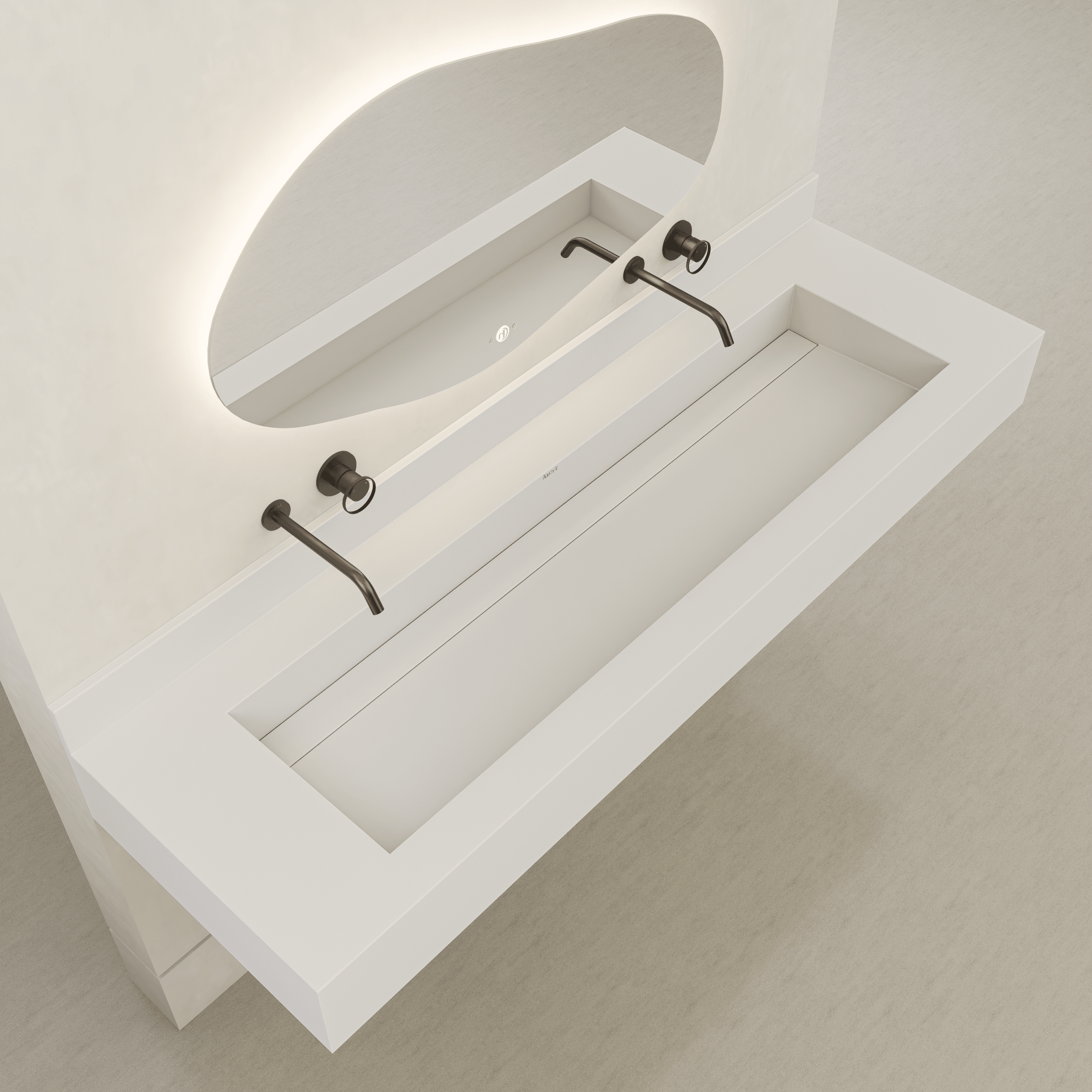 Monolithic Floating Vanity | Double Trough Sink with Hidden Drain (60" / 71") - 60"