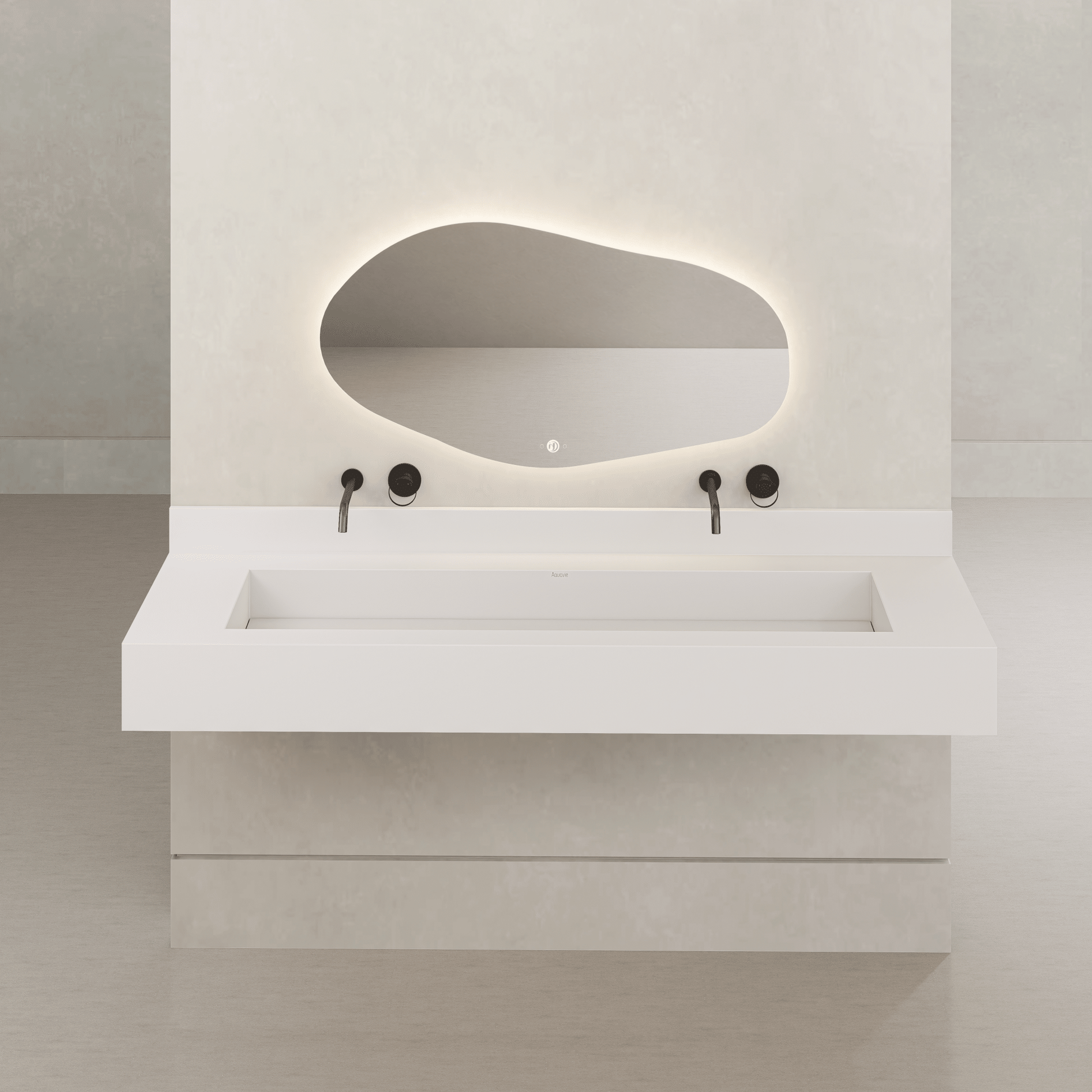 Monolithic Floating Vanity | Double Trough Sink with Hidden Drain (60" / 71") - 60"