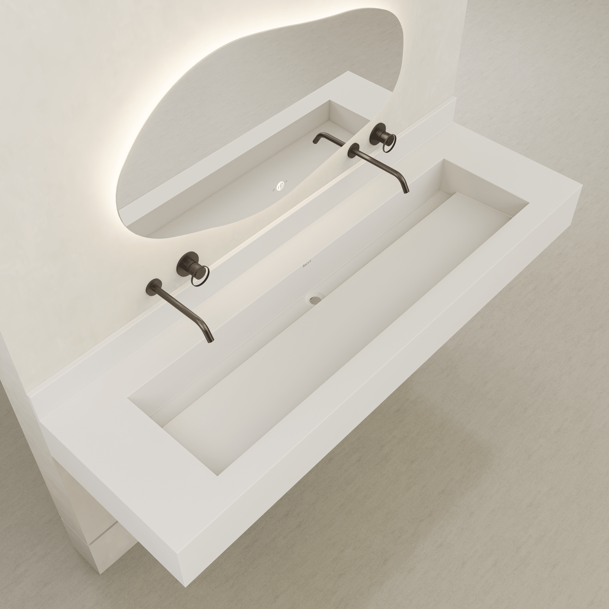 Monolithic Floating Vanity | Double Trough Sink with Hidden Drain (60" / 71") - 60"