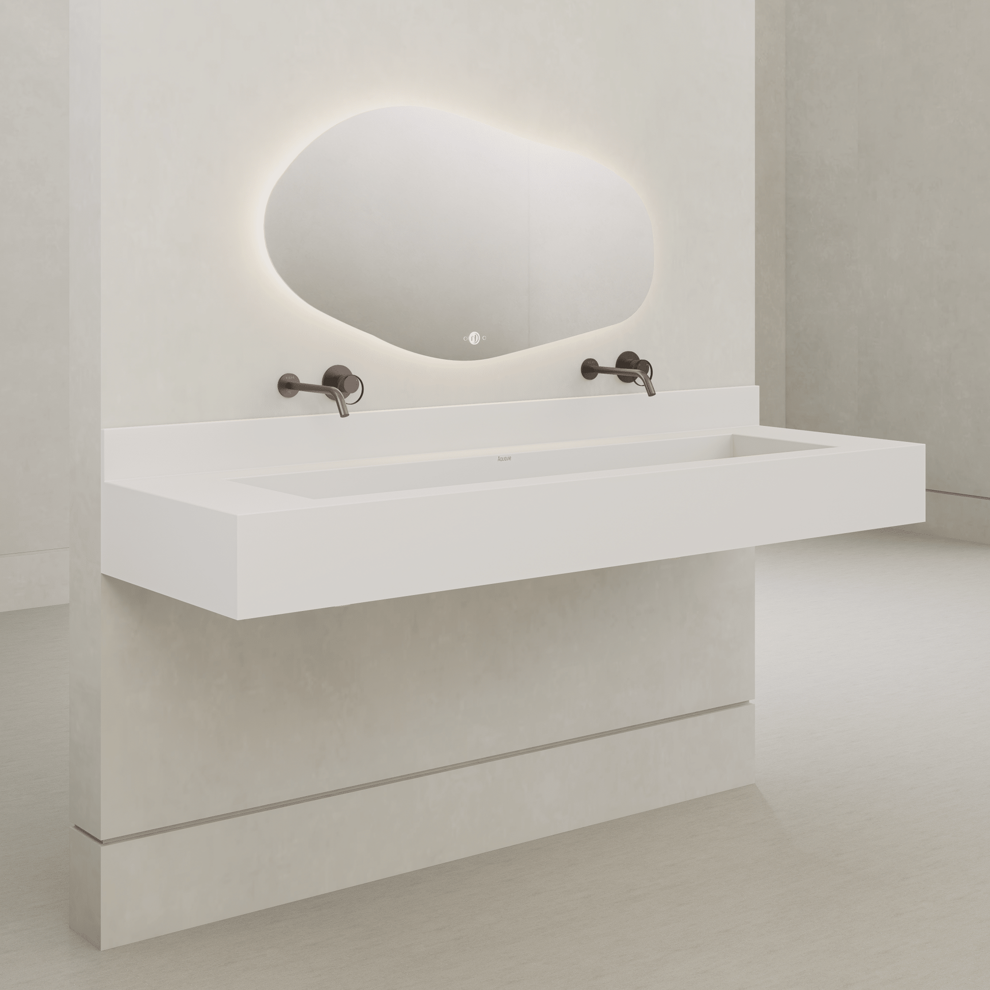 Monolithic Floating Vanity | Double Trough Sink with Hidden Drain (60" / 71") - 60"