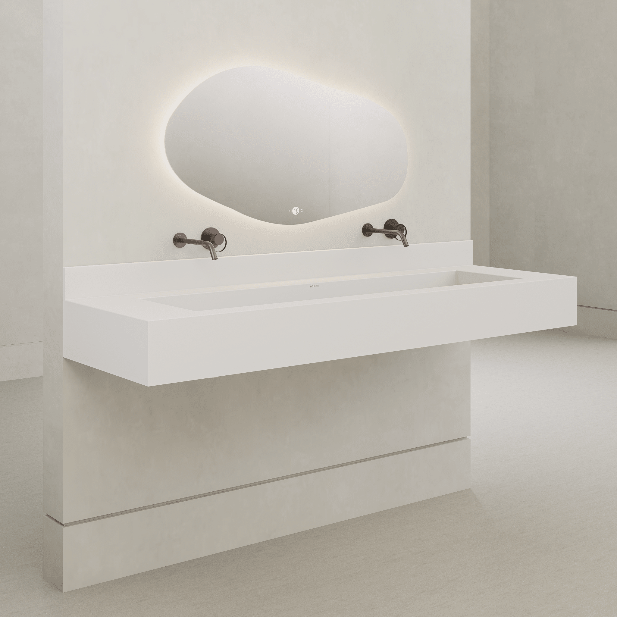 Monolithic Floating Vanity | Double Trough Sink with Hidden Drain (60" / 71") - 60"