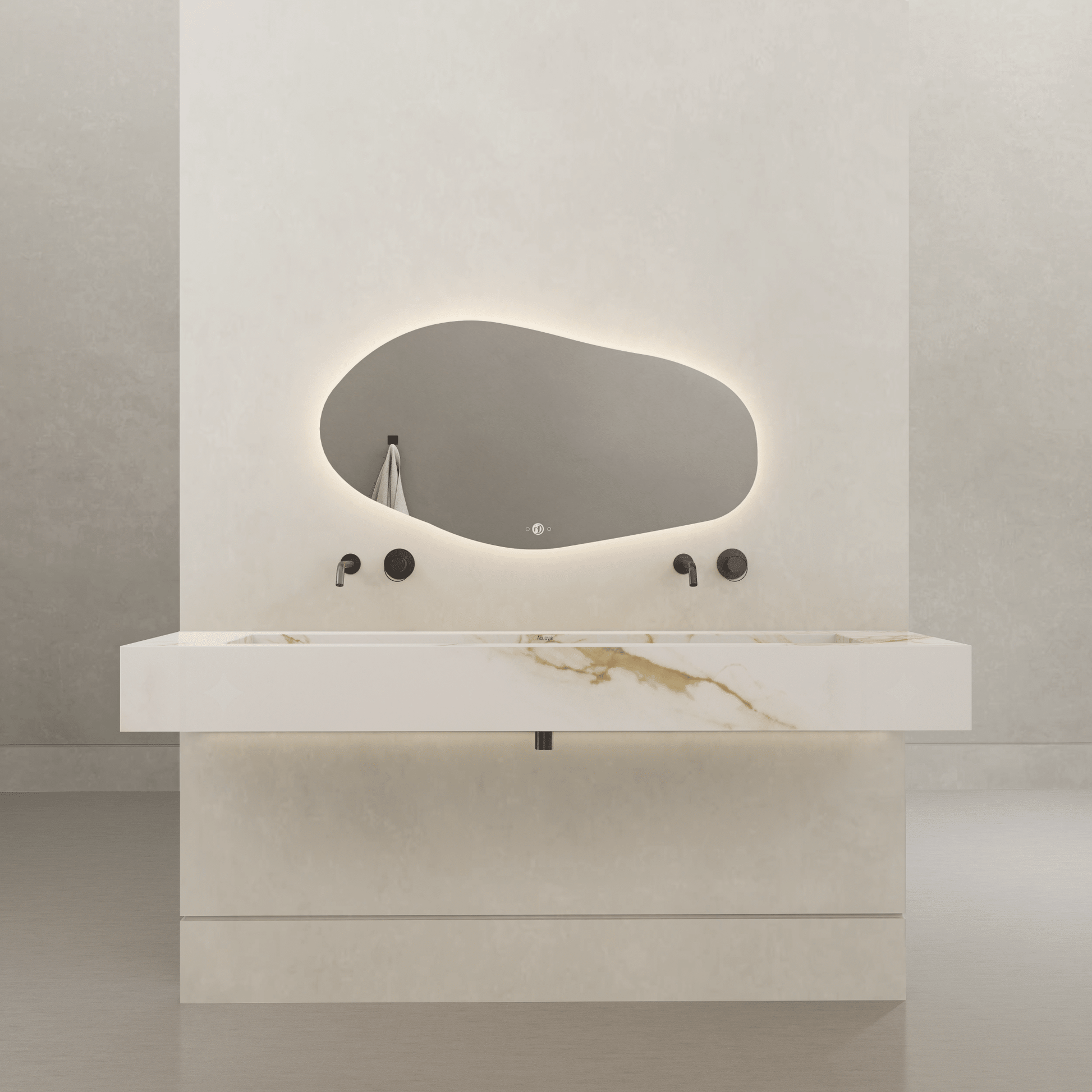 Monolithic Floating Vanity & Integrated Top | Calacatta Gold Sintered Stone Double Trough Sink (60" / 71") - 60"