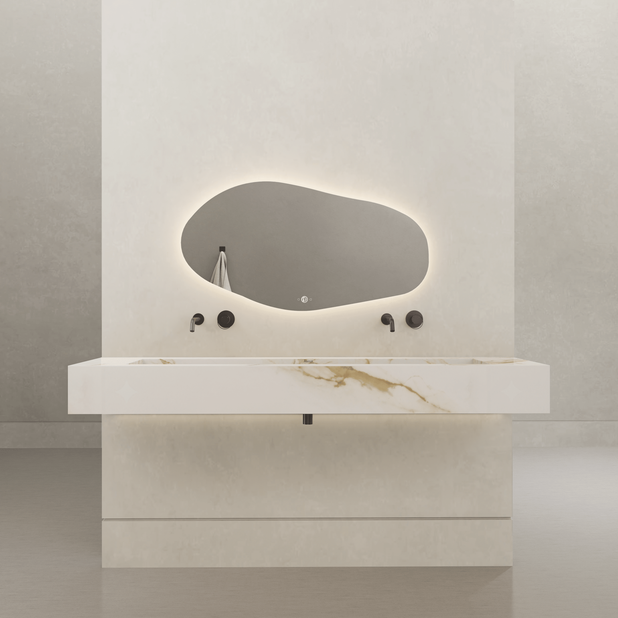 Monolithic Floating Vanity & Integrated Top | Calacatta Gold Sintered Stone Double Trough Sink (60" / 71") - 60"