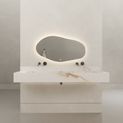 Monolithic Floating Vanity & Integrated Top | Calacatta Gold Sintered Stone Double Trough Sink (60" / 71") - 60"