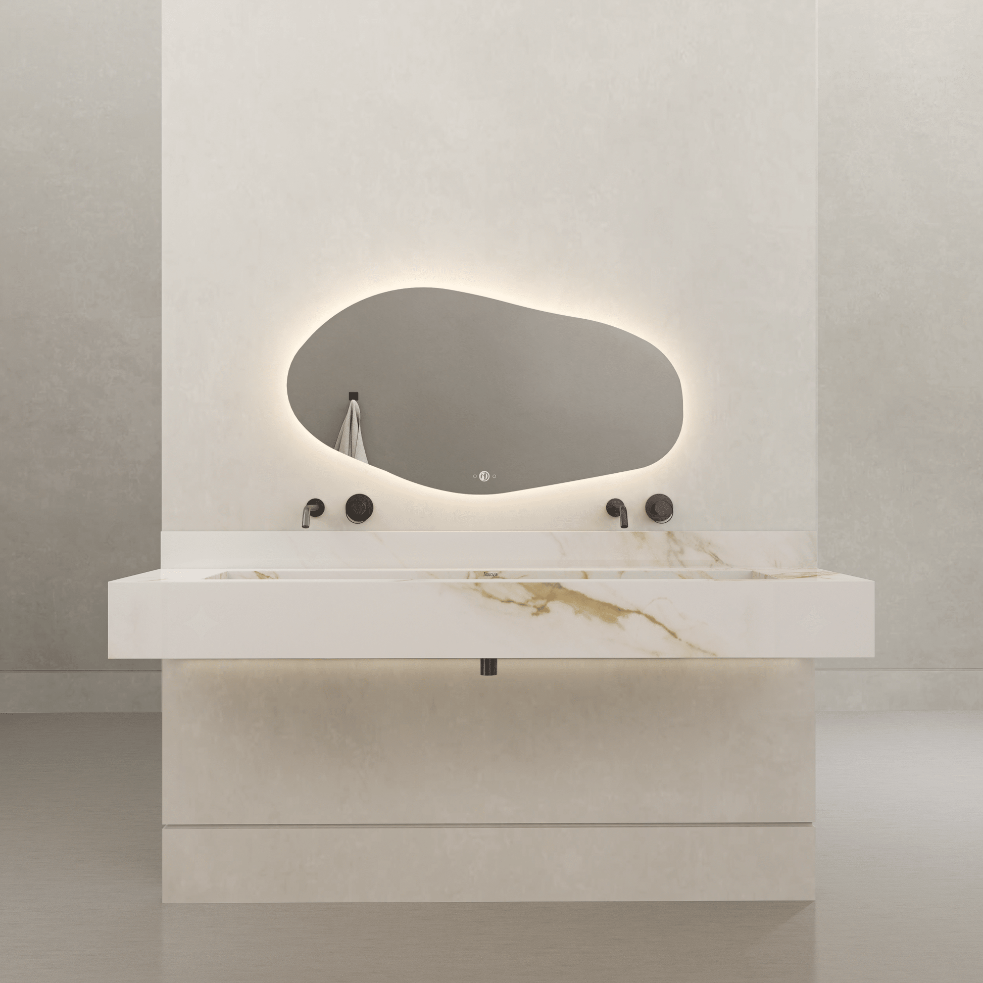Monolithic Floating Vanity & Integrated Top | Calacatta Gold Sintered Stone Double Trough Sink (60" / 71") - 60"