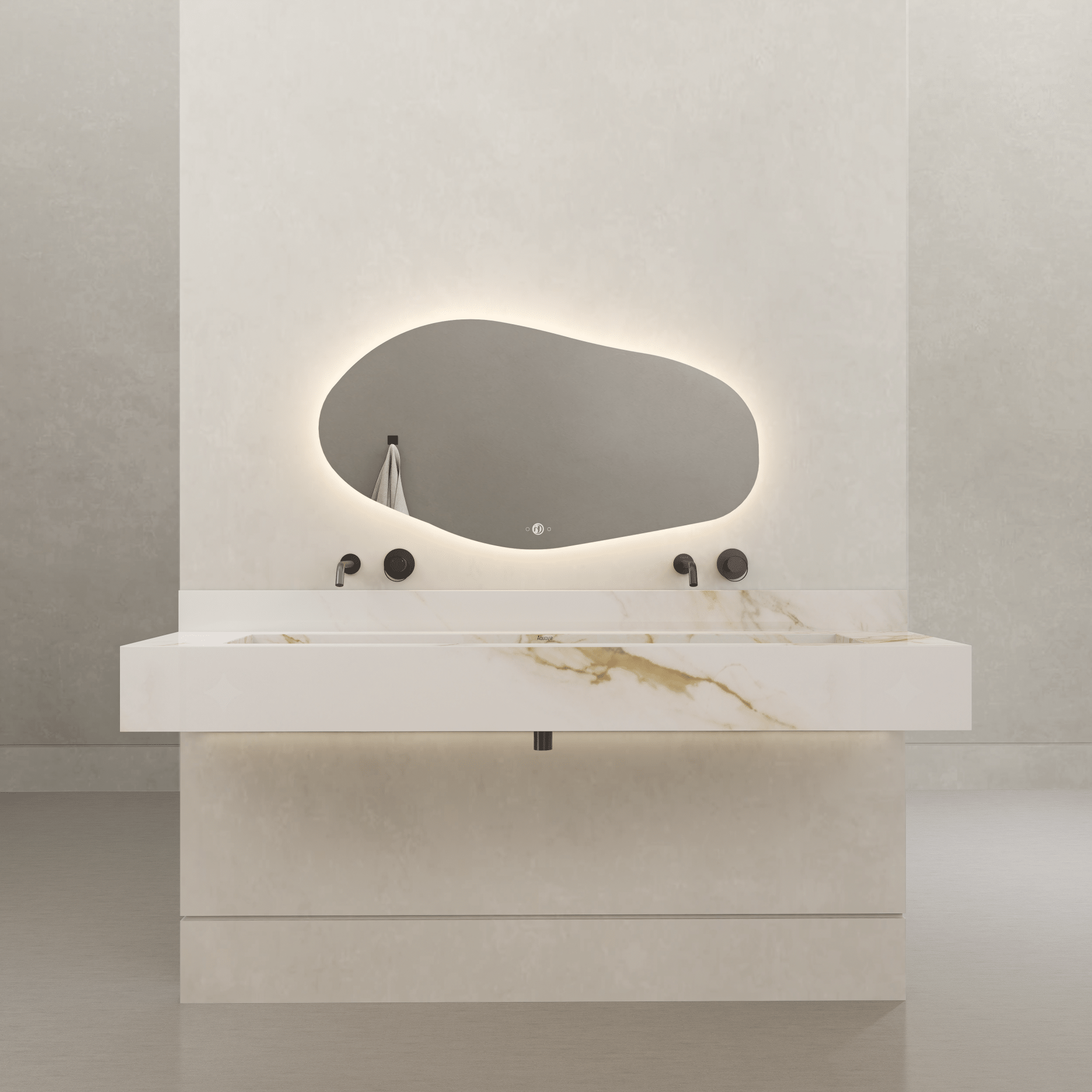 Monolithic Floating Vanity & Integrated Top | Calacatta Gold Sintered Stone Double Trough Sink (60" / 71") - 60"