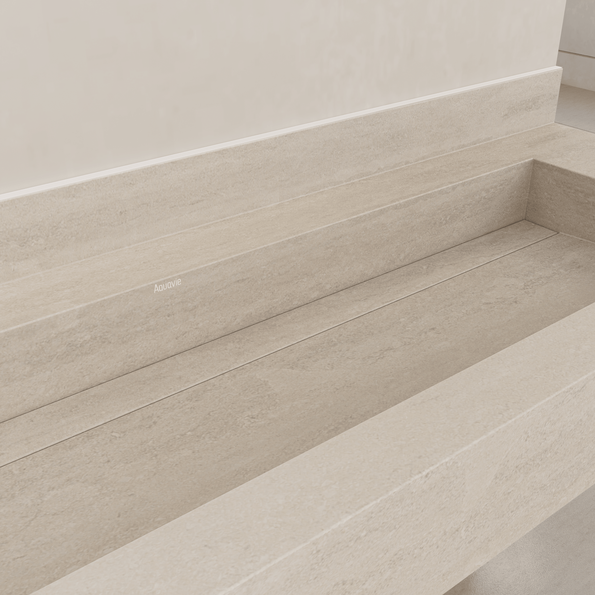 Monolithic Floating Vanity & Integrated Top | Ivory Sand Travertine Sintered Stone Double Trough Sink (60" / 71") - 60"