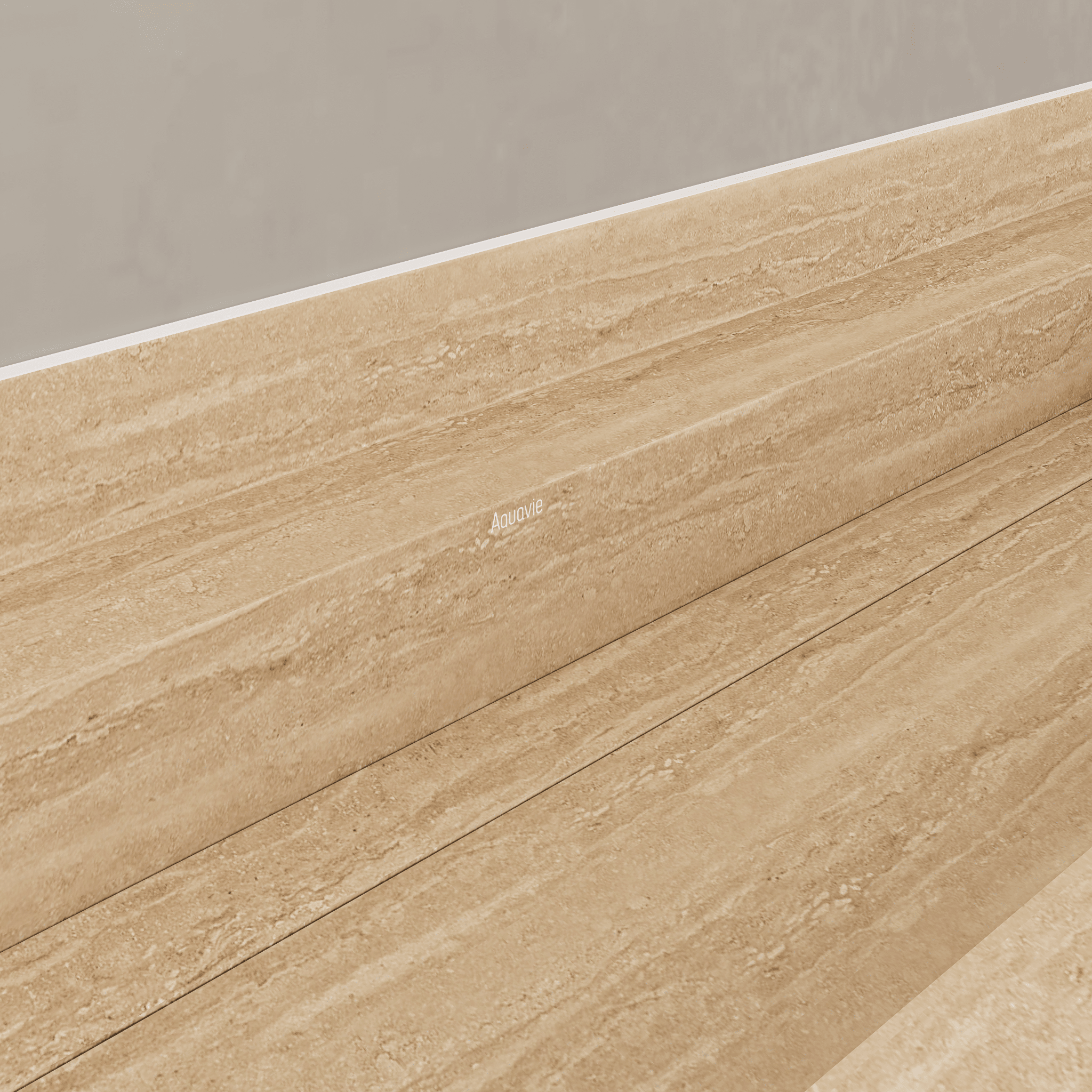 Monolithic Floating Vanity & Integrated Top | Roman Travertine Sintered Stone Double Trough Sink (60" / 71") - 60"