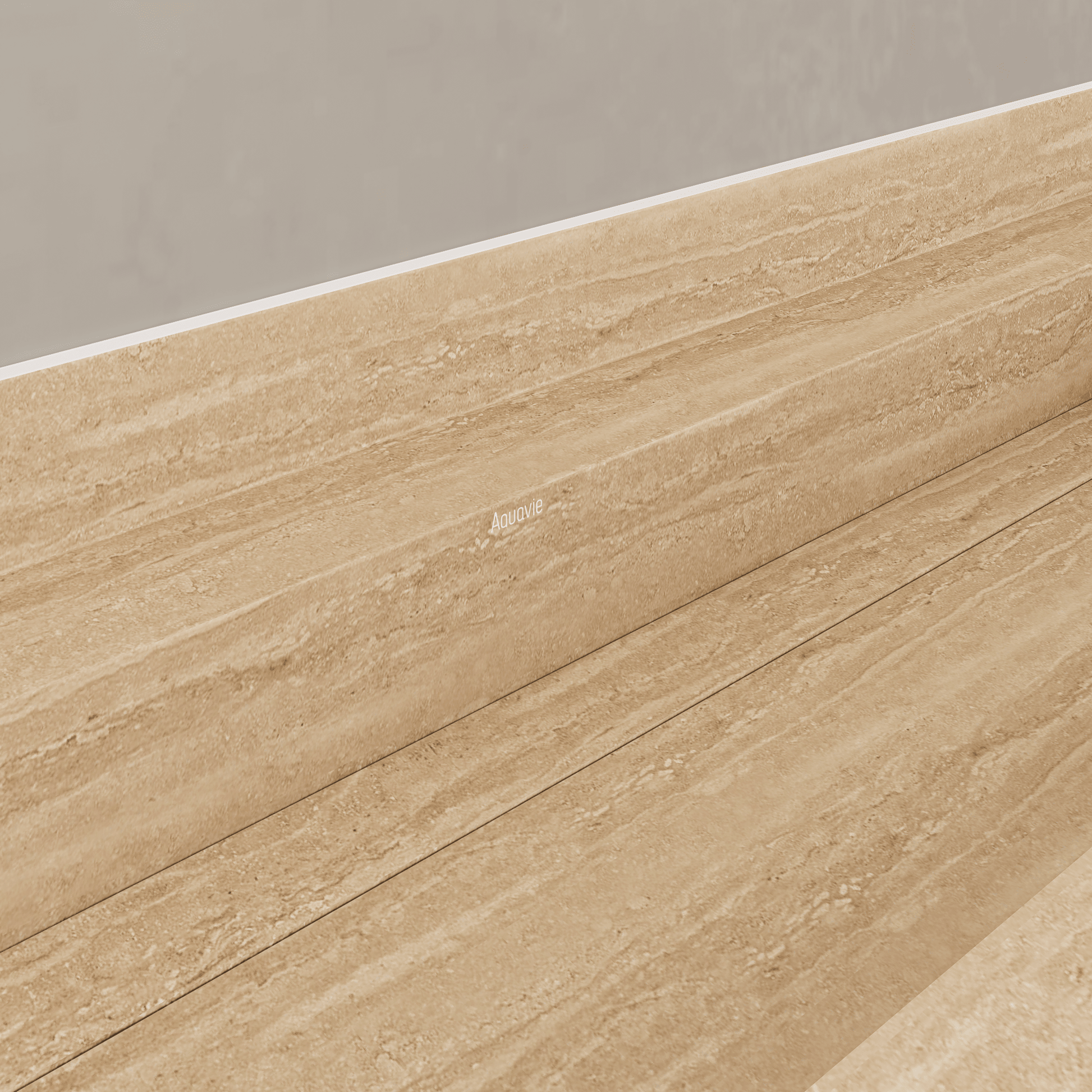 Monolithic Floating Vanity & Integrated Top | Roman Travertine Sintered Stone Double Trough Sink (60" / 71") - 60"