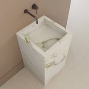 Monolithic Freestanding Pedestal Sink | Calacatta Gold Sintered Stone Ramp Basin with Hidden Drain -VanityNo Hole (Wall-Mount)
