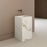 Monolithic Freestanding Pedestal Sink | Calacatta Gold Sintered Stone Ramp Basin with Hidden Drain -VanityNo Hole (Wall-Mount)
