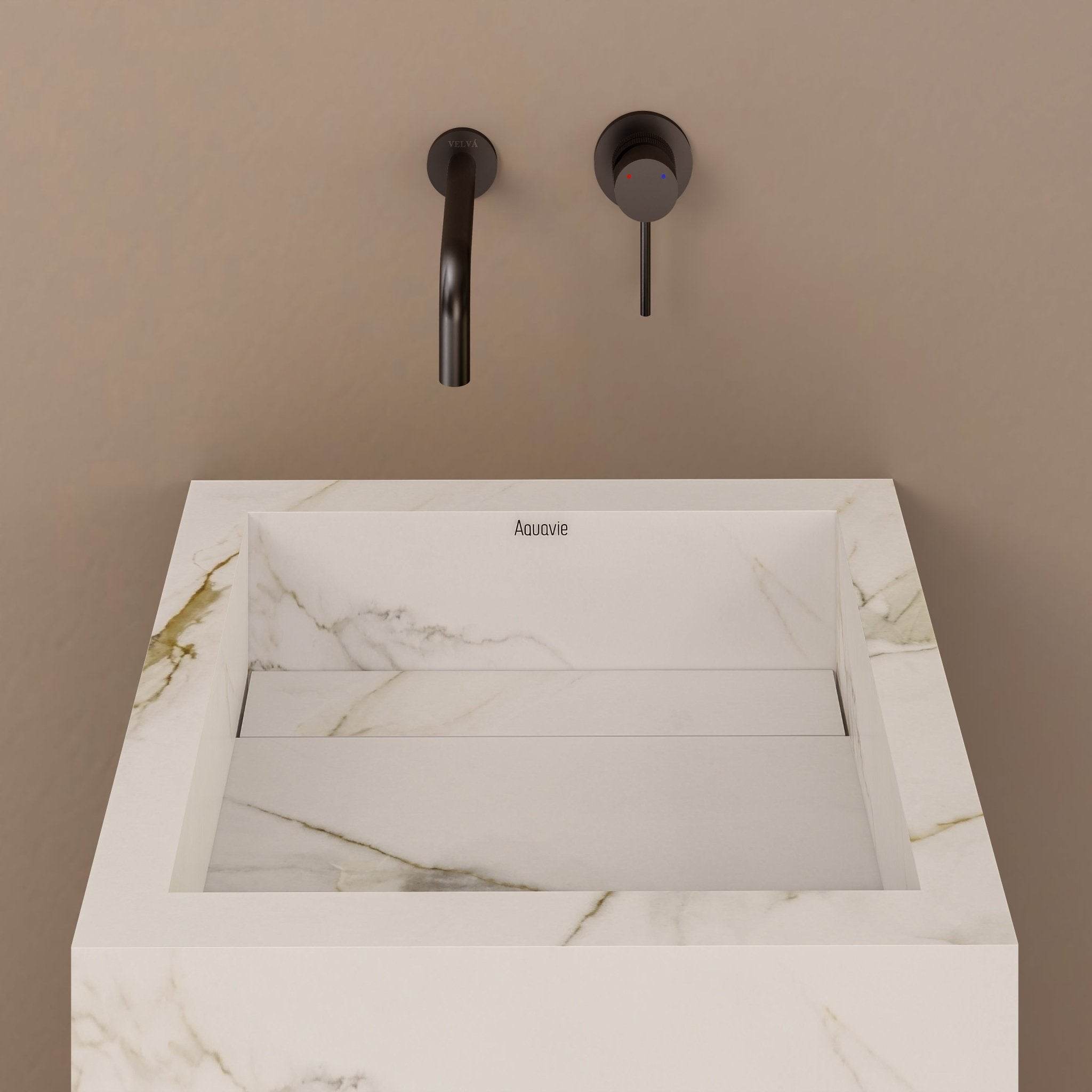 Monolithic Freestanding Pedestal Sink | Calacatta Gold Sintered Stone Ramp Basin with Hidden Drain -VanityNo Hole (Wall-Mount)