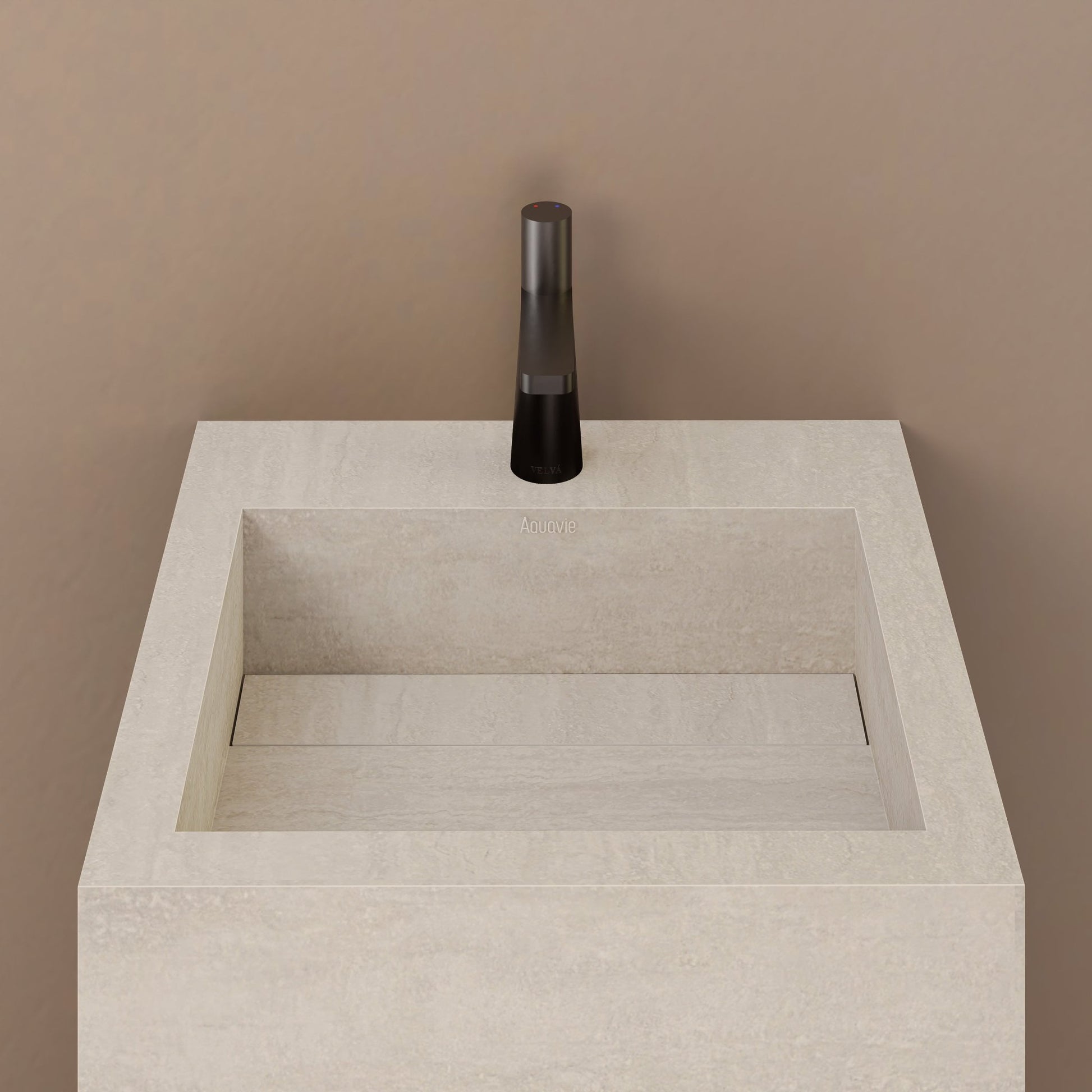 Monolithic Freestanding Pedestal Sink | Ivory Sand Sintered Stone Ramp Basin with Hidden Drain -Vanity1 Hole (Deck-Mount)