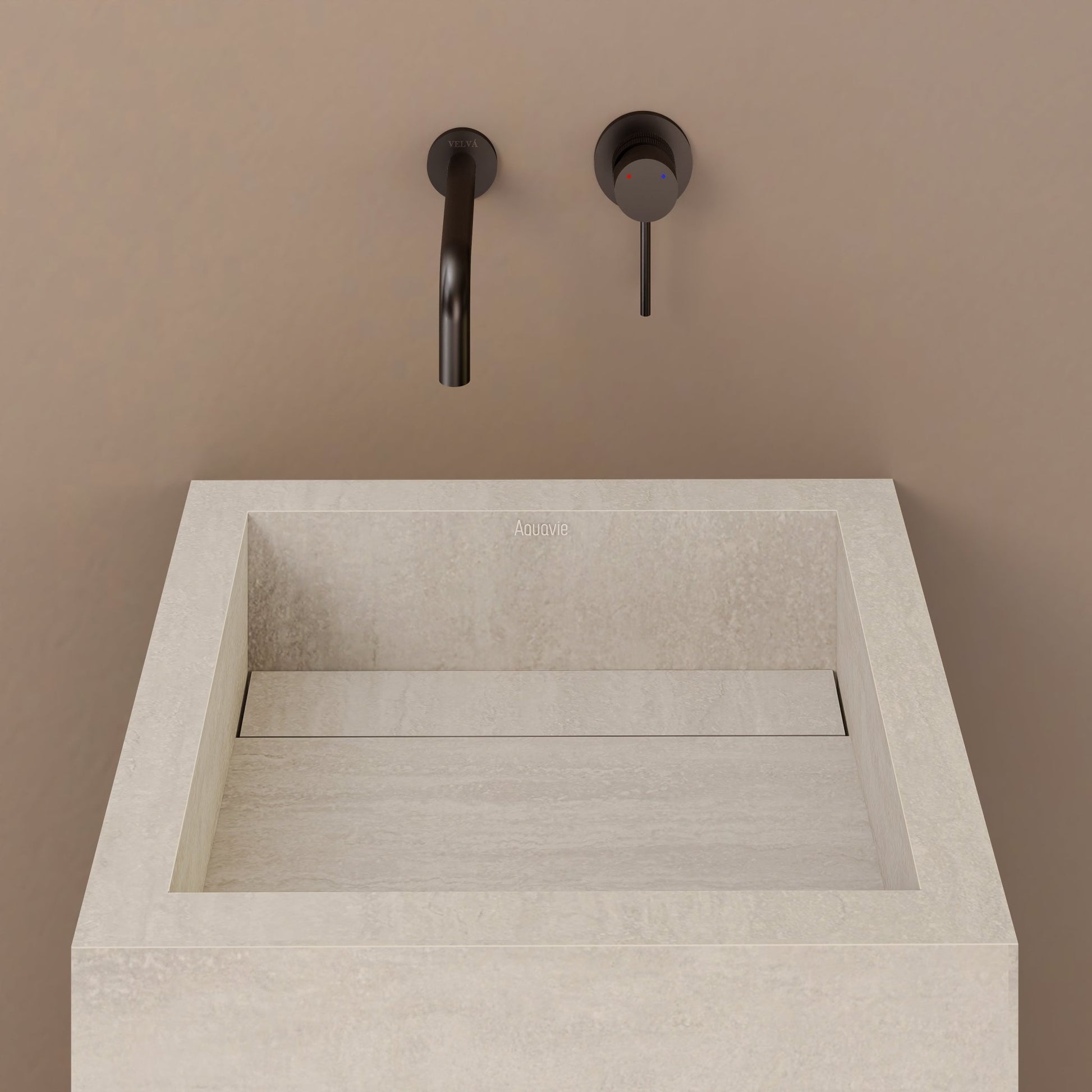 Monolithic Freestanding Pedestal Sink | Ivory Sand Sintered Stone Ramp Basin with Hidden Drain -VanityNo Hole (Wall-Mount)