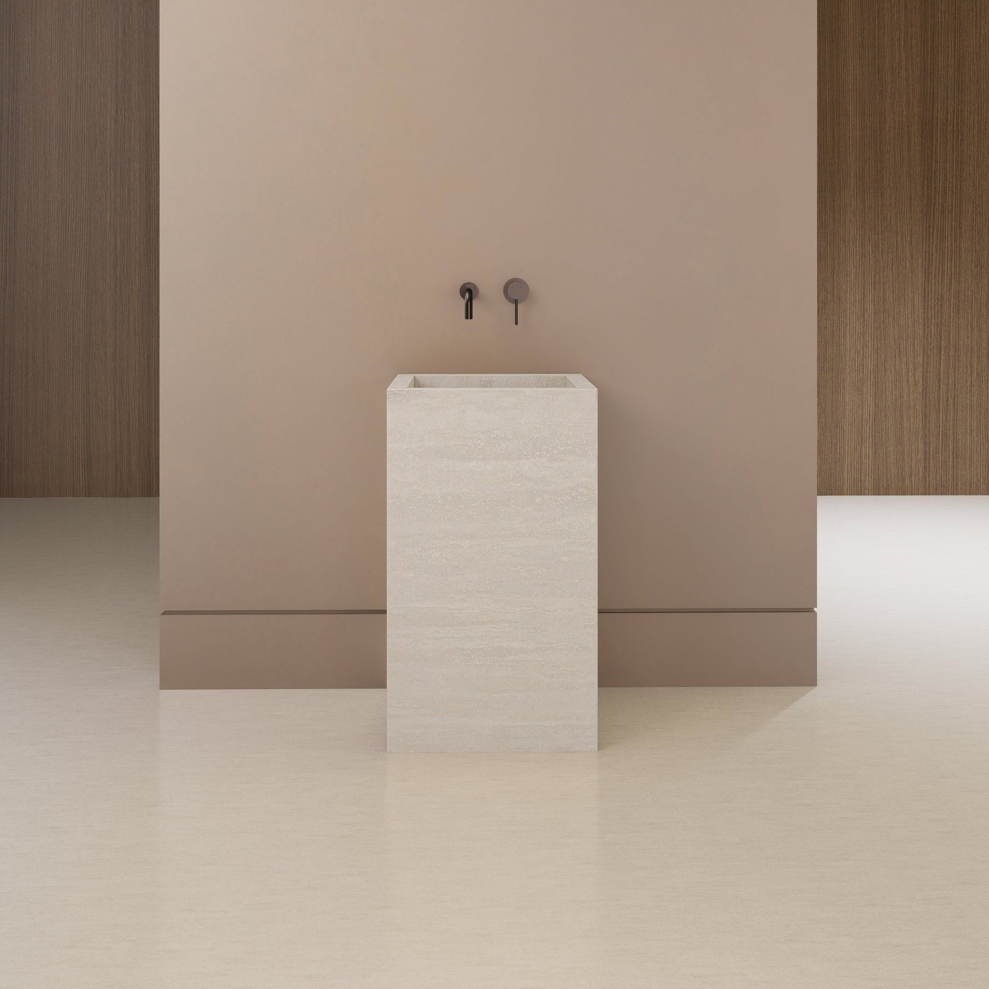 Monolithic Freestanding Pedestal Sink | Ivory Sand Sintered Stone Ramp Basin with Hidden Drain -VanityNo Hole (Wall-Mount)