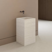 Monolithic Freestanding Pedestal Sink | Ivory Sand Sintered Stone Ramp Basin with Hidden Drain -VanityNo Hole (Wall-Mount)