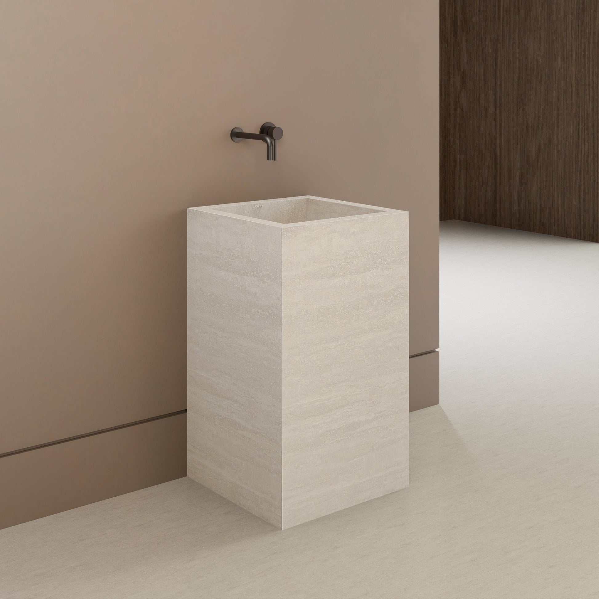 Monolithic Freestanding Pedestal Sink | Ivory Sand Sintered Stone Ramp Basin with Hidden Drain -VanityNo Hole (Wall-Mount)