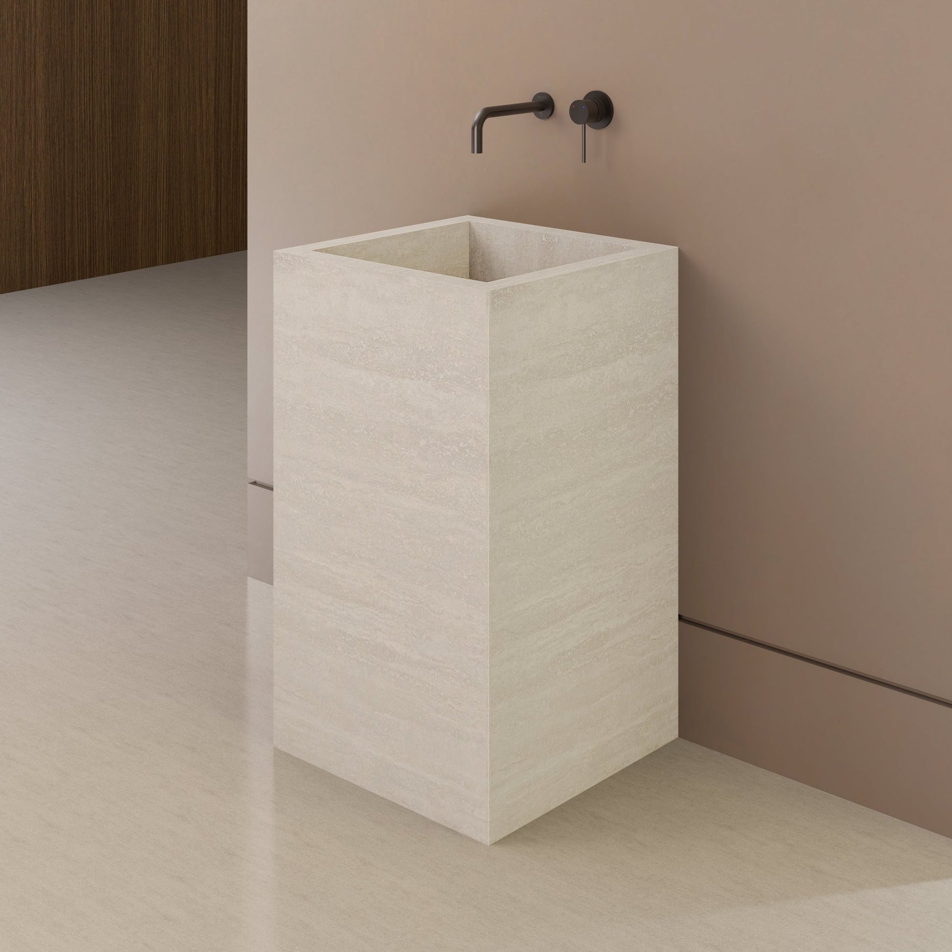 Monolithic Freestanding Pedestal Sink | Ivory Sand Sintered Stone Ramp Basin with Hidden Drain -VanityNo Hole (Wall-Mount)