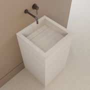 Monolithic Freestanding Pedestal Sink | Ivory Sand Sintered Stone Ramp Basin with Hidden Drain -VanityNo Hole (Wall-Mount)