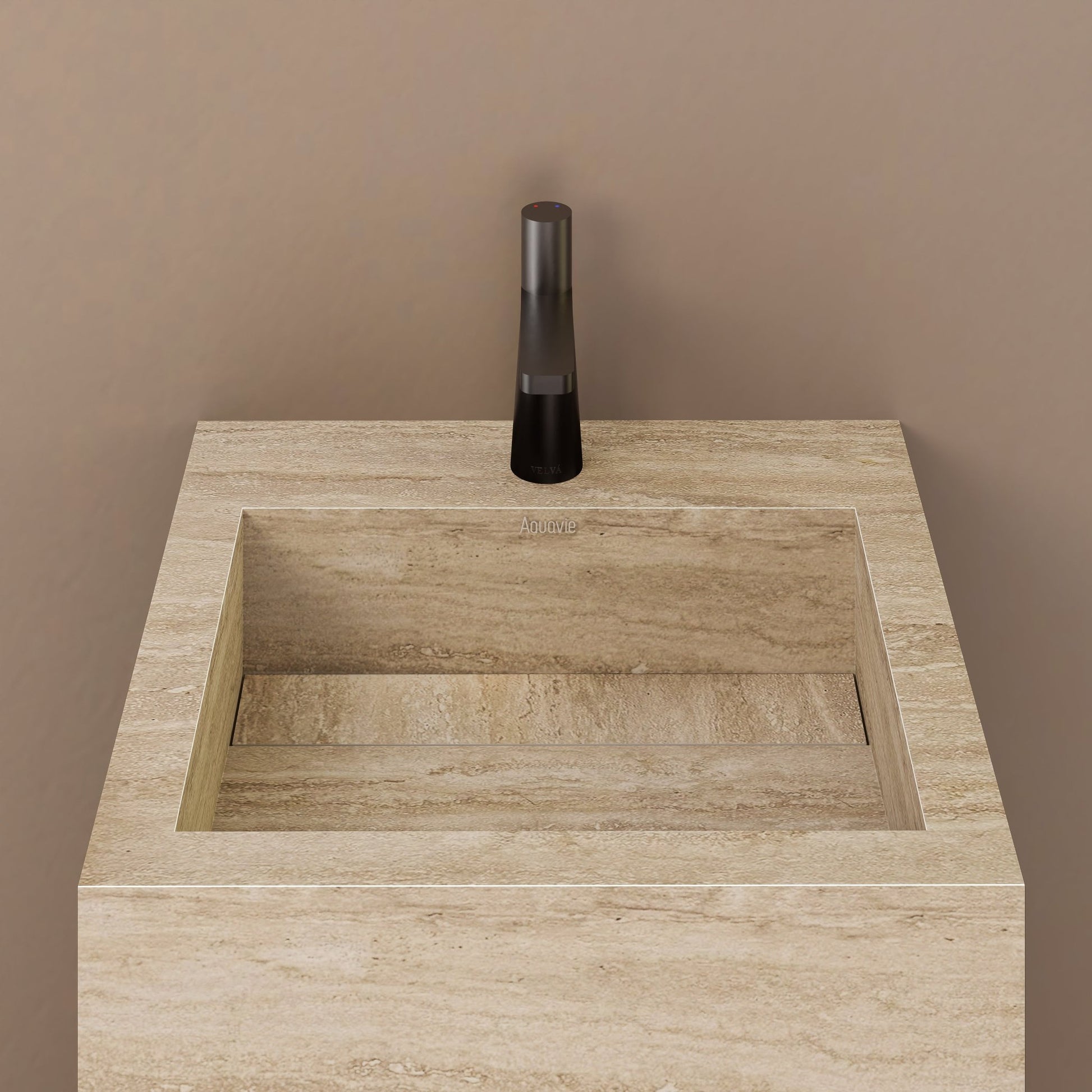 Monolithic Freestanding Pedestal Sink | Natural Travertine Sintered Stone Ramp Basin -Vanity1 Hole (Deck-Mount)