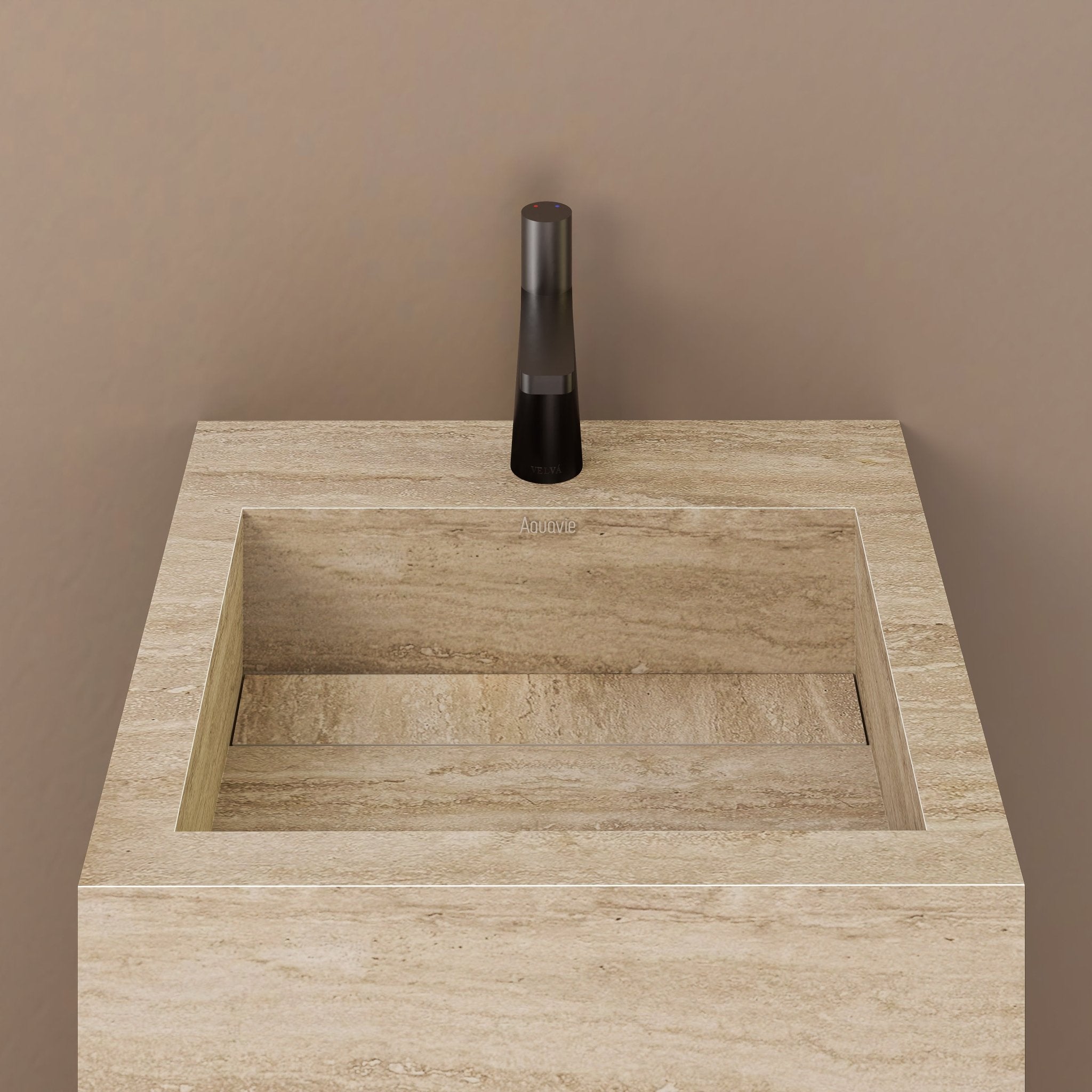 Monolithic Freestanding Pedestal Sink | Natural Travertine Sintered Stone Ramp Basin -Vanity1 Hole (Deck-Mount)
