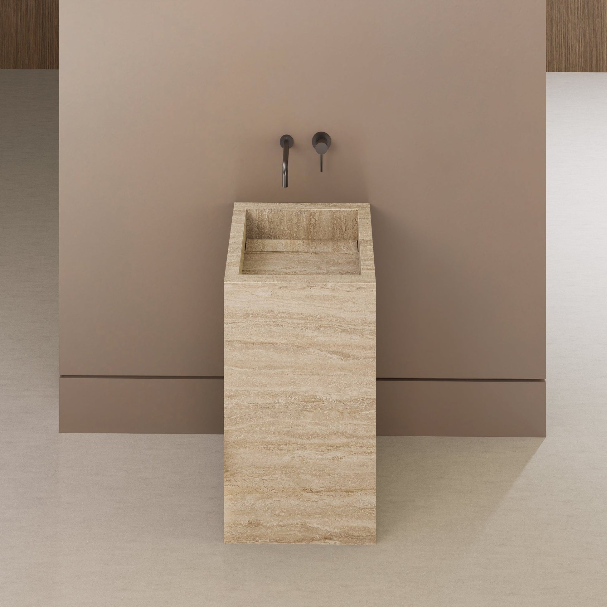Monolithic Freestanding Pedestal Sink | Natural Travertine Sintered Stone Ramp Basin -VanityNo Hole (Wall-Mount)