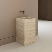Monolithic Freestanding Pedestal Sink | Natural Travertine Sintered Stone Ramp Basin -VanityNo Hole (Wall-Mount)